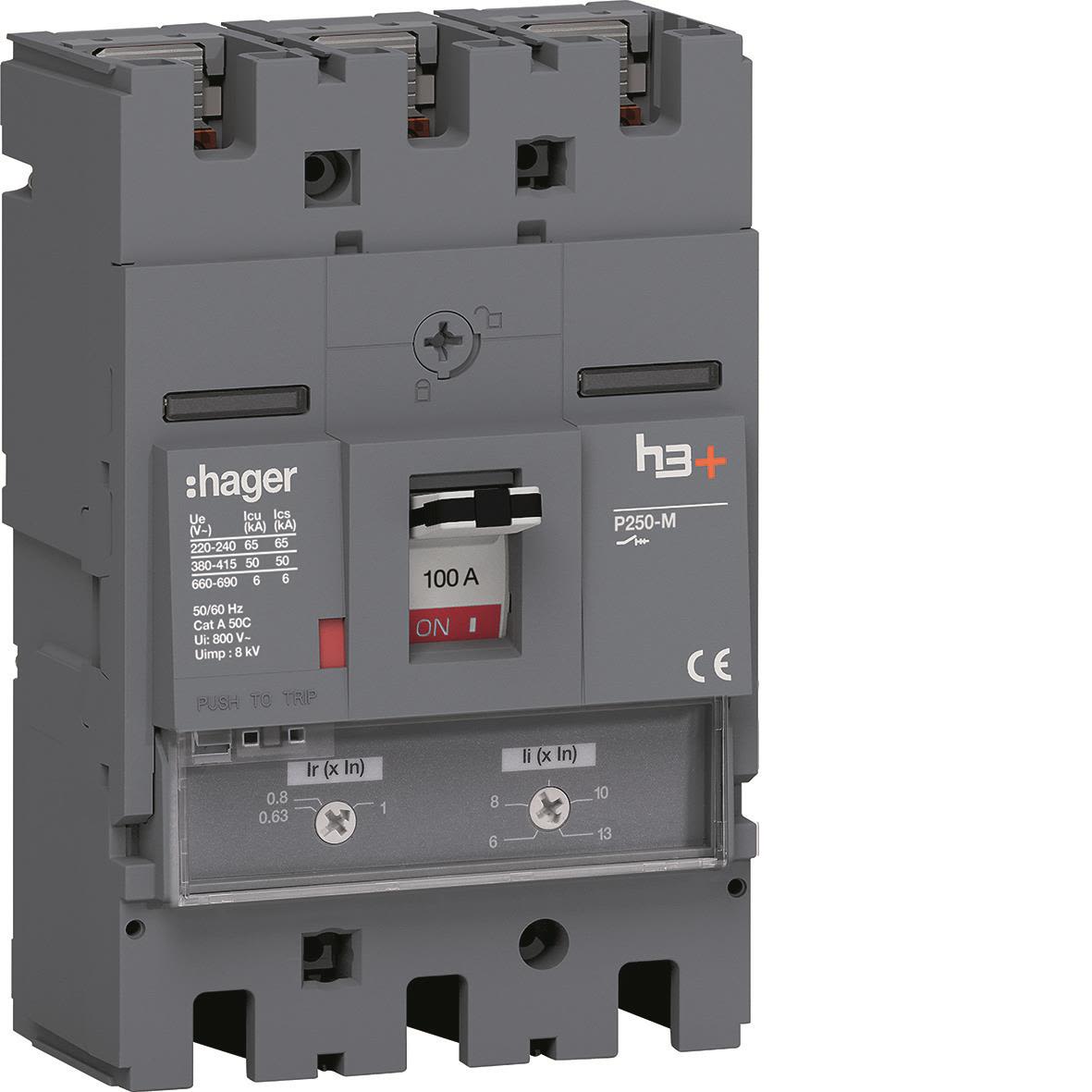 Hager HMT100DR Effektbrytare H3+T/M, 50kA