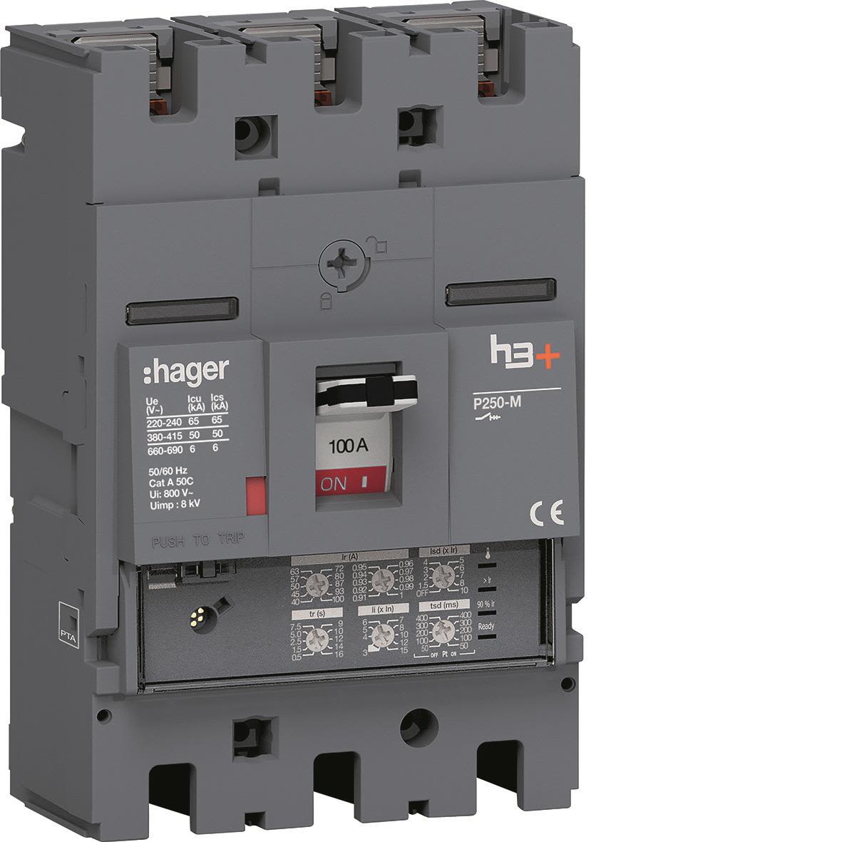 Hager HMT100JR Effektbrytare H3+LSI, 50kA