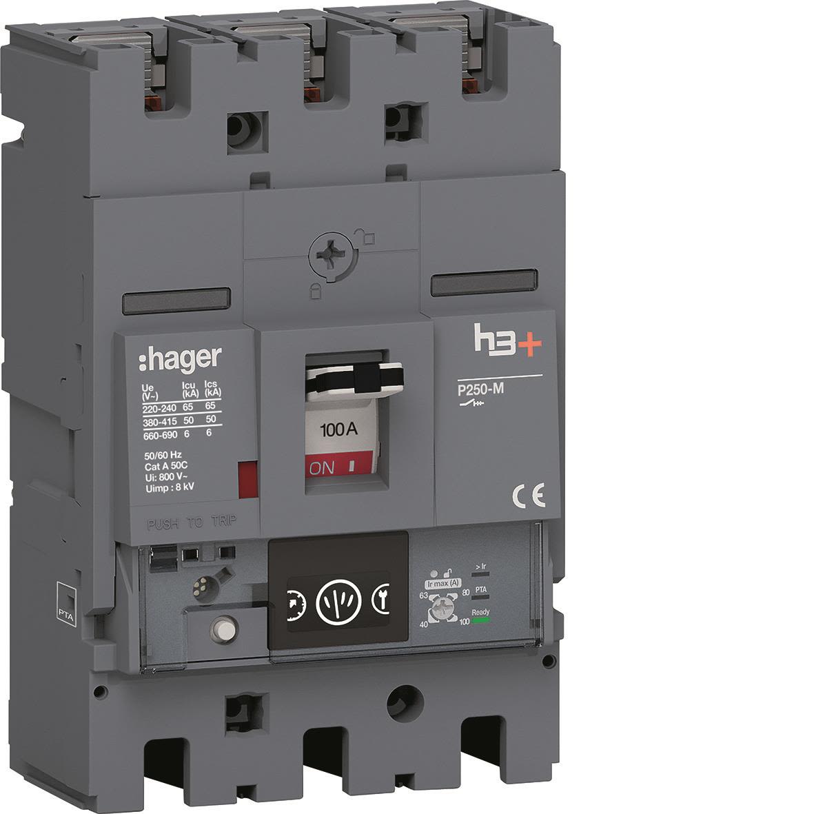 Hager HMT100NR Effektbrytare H3+E, 50kA