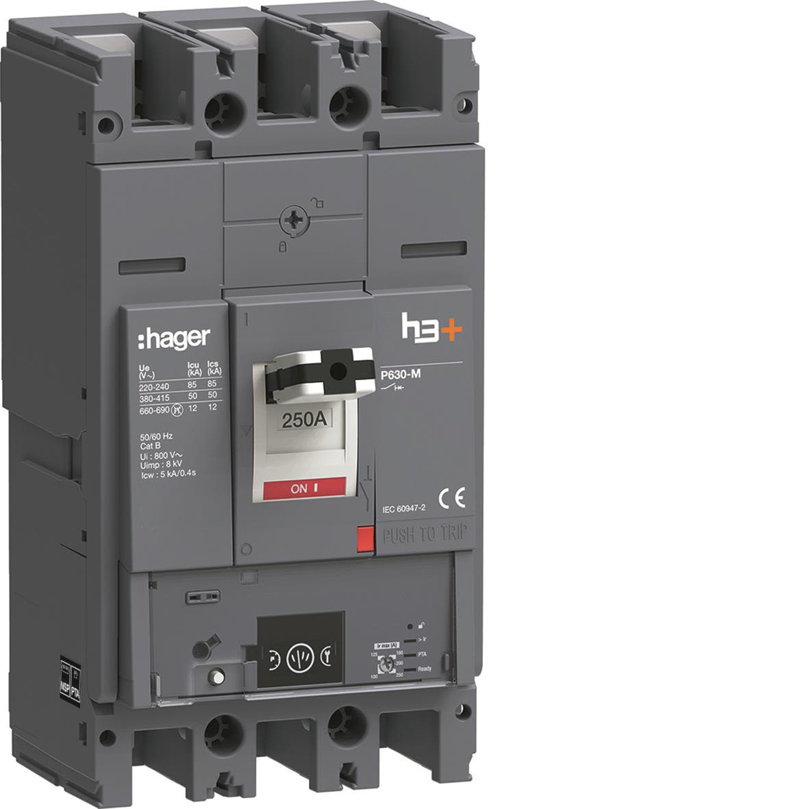 Hager HMW250NR Effektbrytare MCCB, H3+, P630 ENERGY 3x250 A
