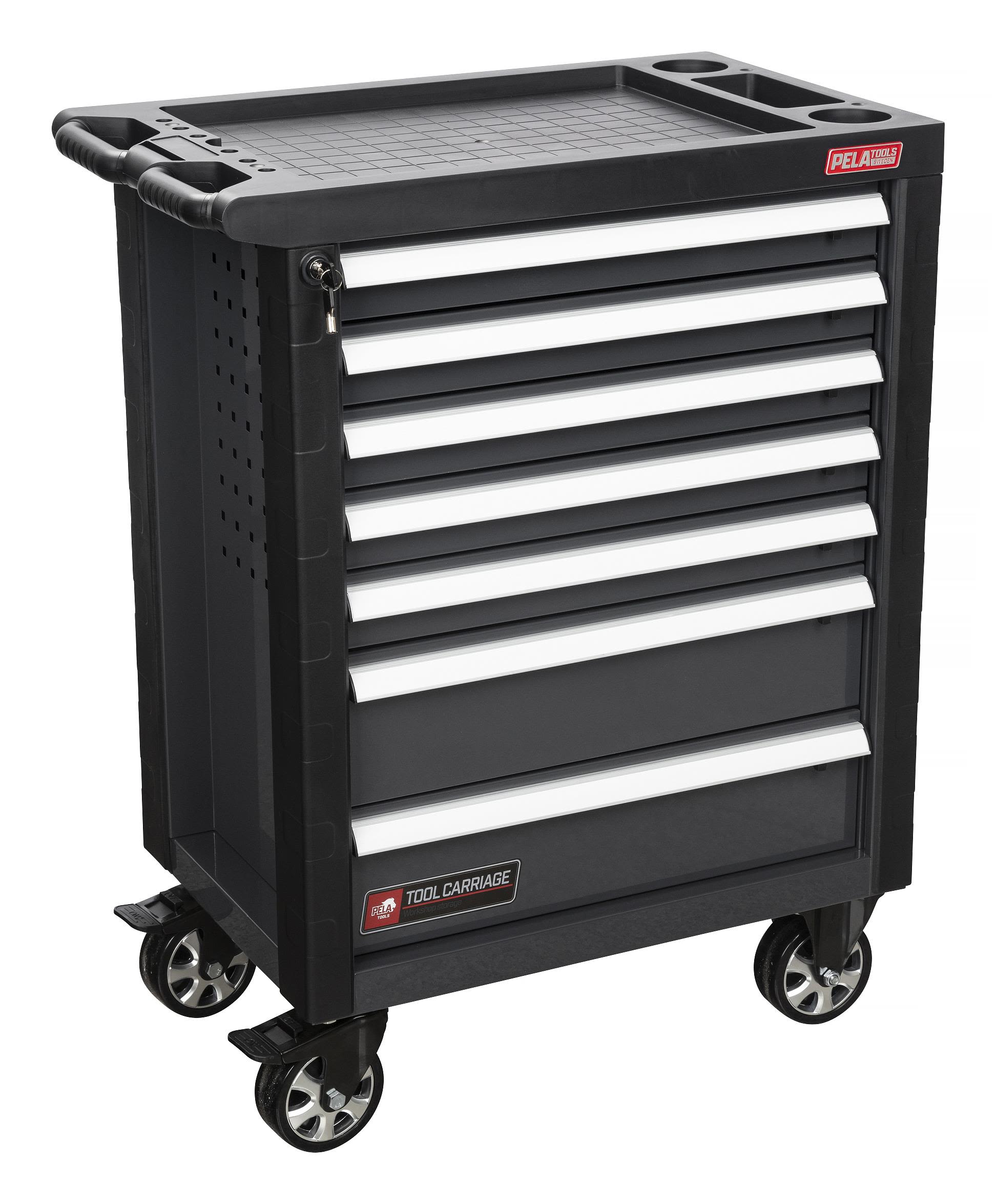 PELA 513880 Verktøyvogn uten verktøysett, 7 skuffer, svart