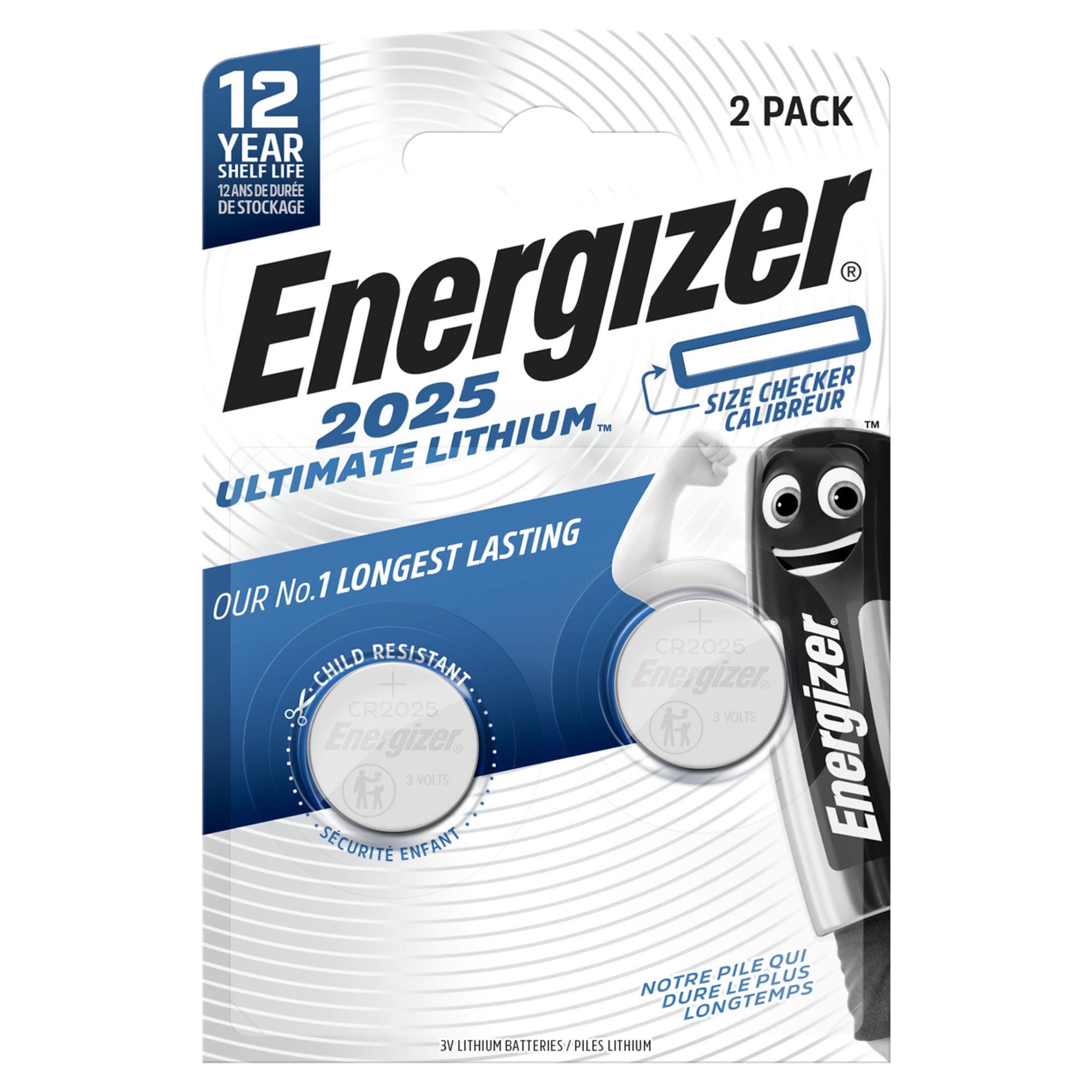 Energizer Ultimate Lithium Knappecellebatteri CR2025, 3 V, 2-pakning