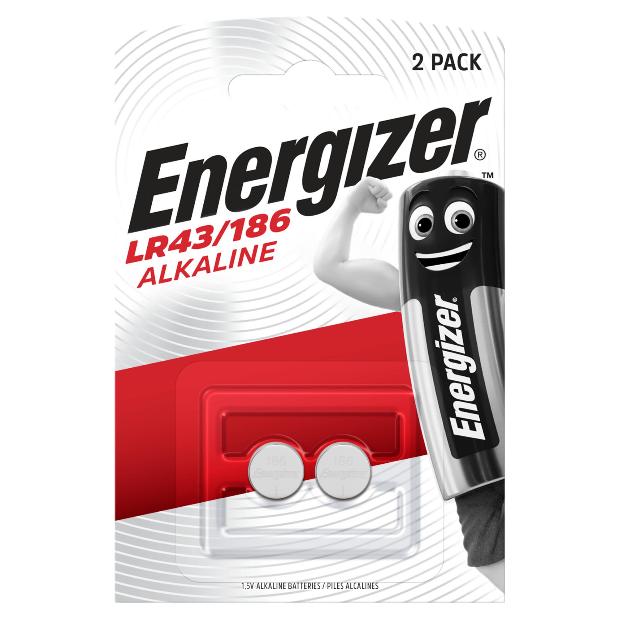 Energizer Alkaline Knappecellebatteri LR43/186, 1,5 V, 2-pakning