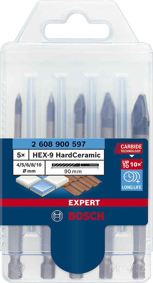Bosch Expert HEX-9 Hardceramic Flisborsett 5 deler. 4-10 mm