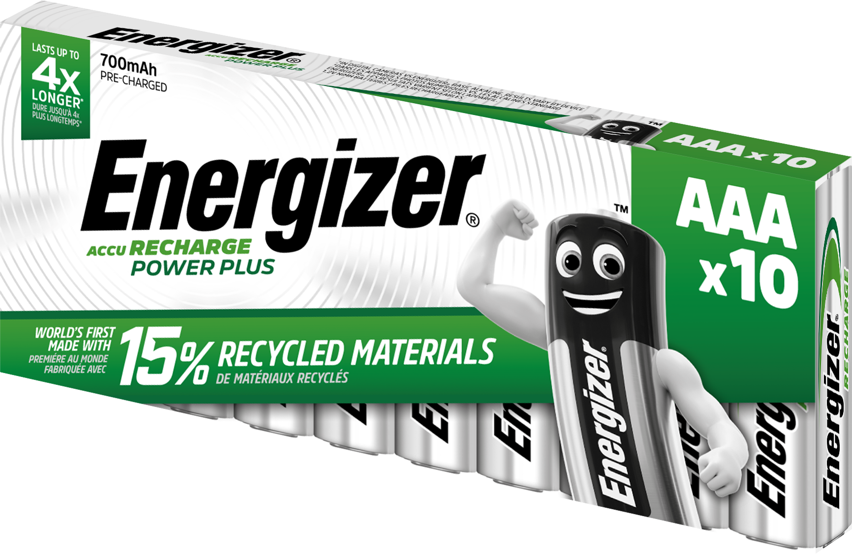 Energizer Recharge Power Plus Batteri laddningsbart, AAA, 1,2 V, 10-pack 700 mAh