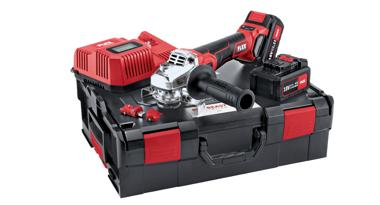 Flex LBE125 18.0-EC 5.0/SET Vinkelslip med 2 st 5,0 Ah batterier, laddare