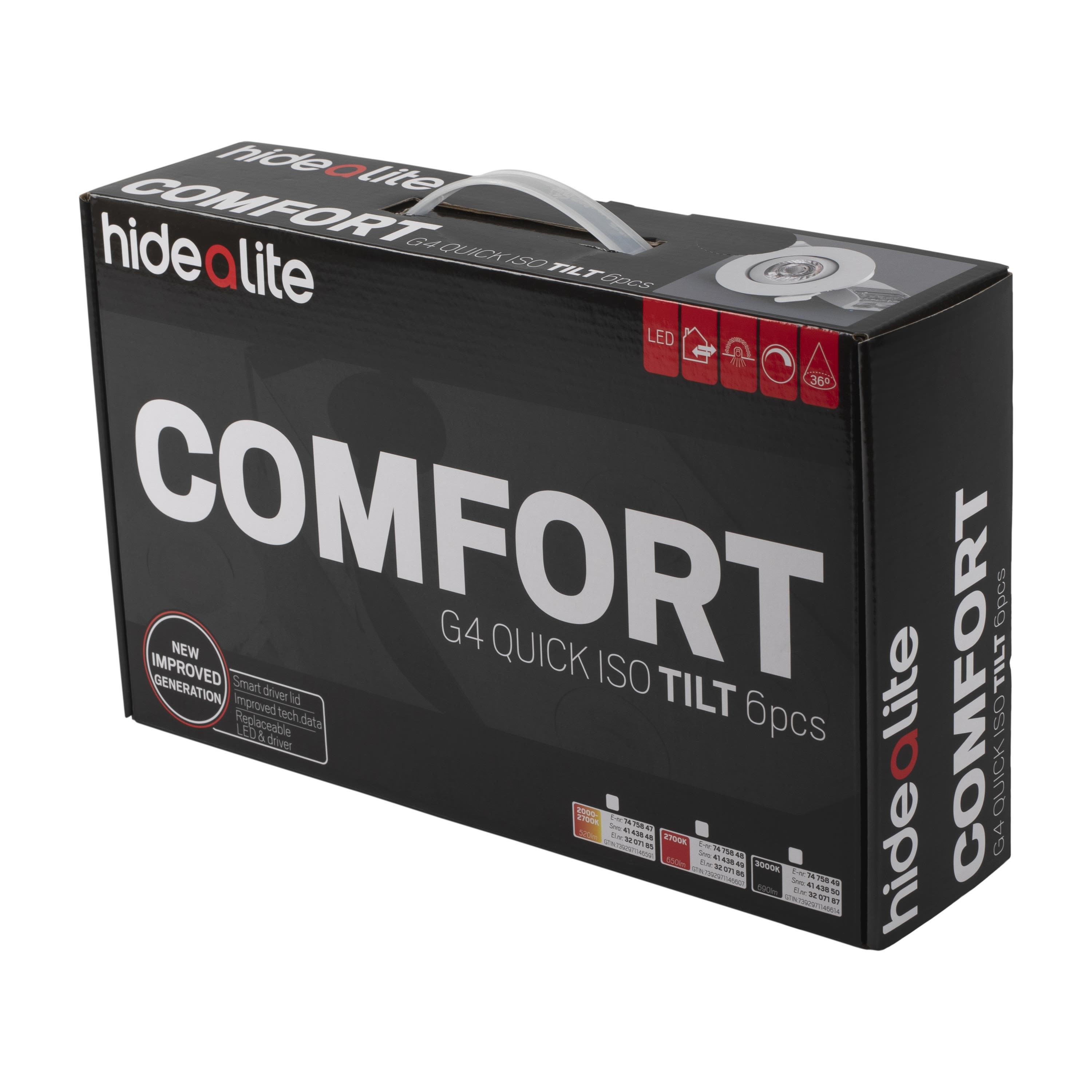 Hide-a-Lite Comfort G4 7475848 Alasvalo 6 kpl, 7,5W 650 lm, 2700 K, 36°