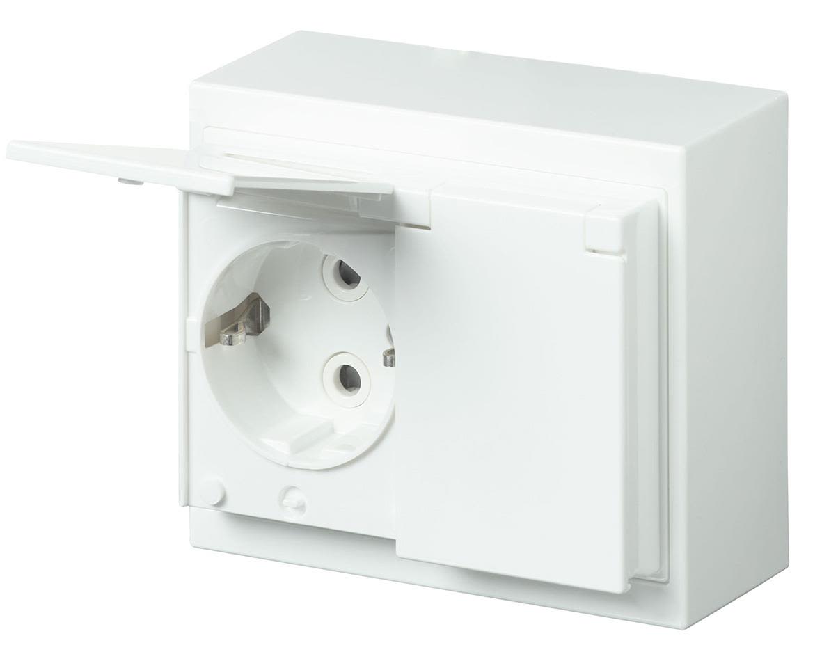 ABB 302ESW-84 Vägguttag 2-vägs, vit, jordad, lock
