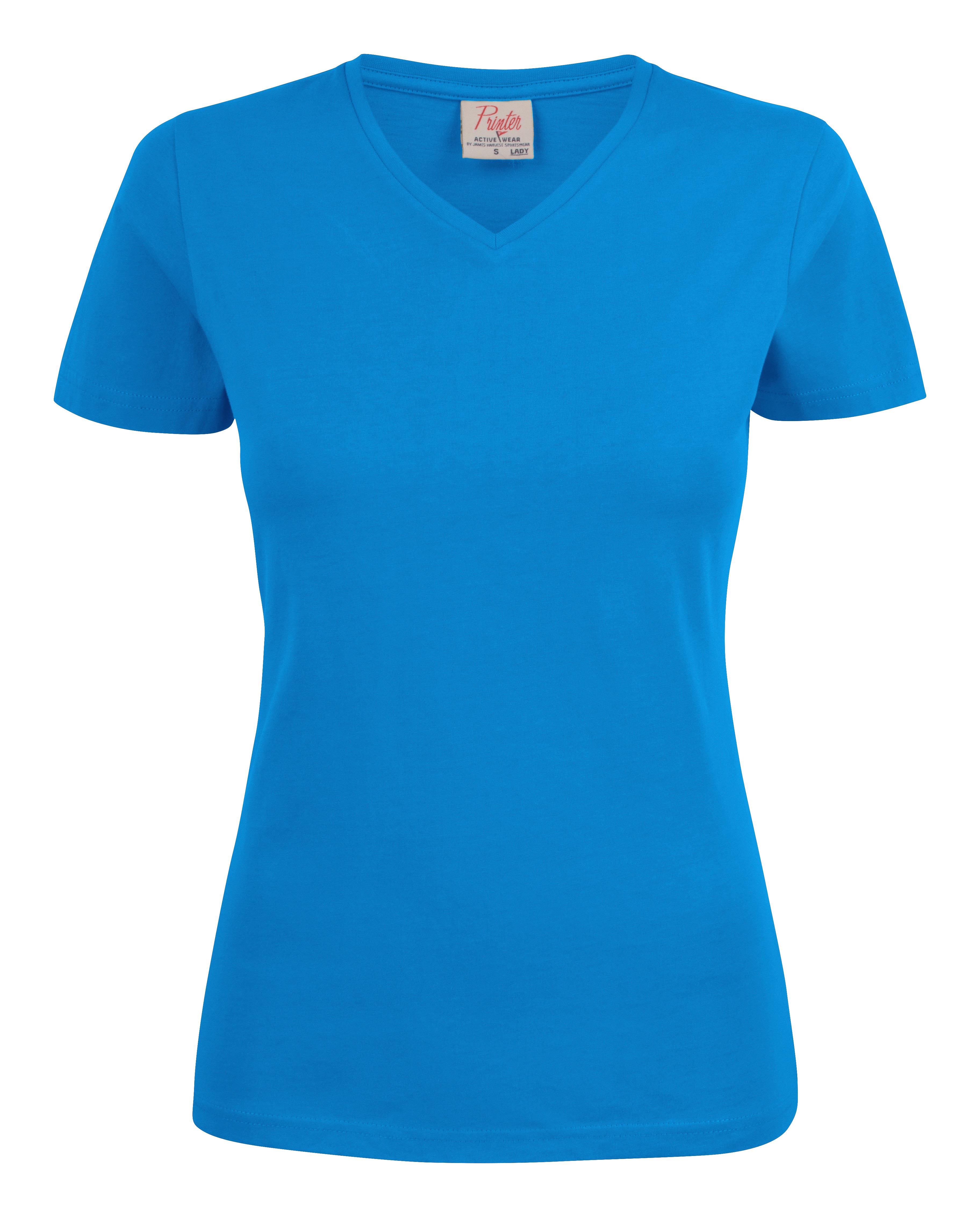 Printer Heavy V-neck Lady T-shirt Oceanblå Oceanblå