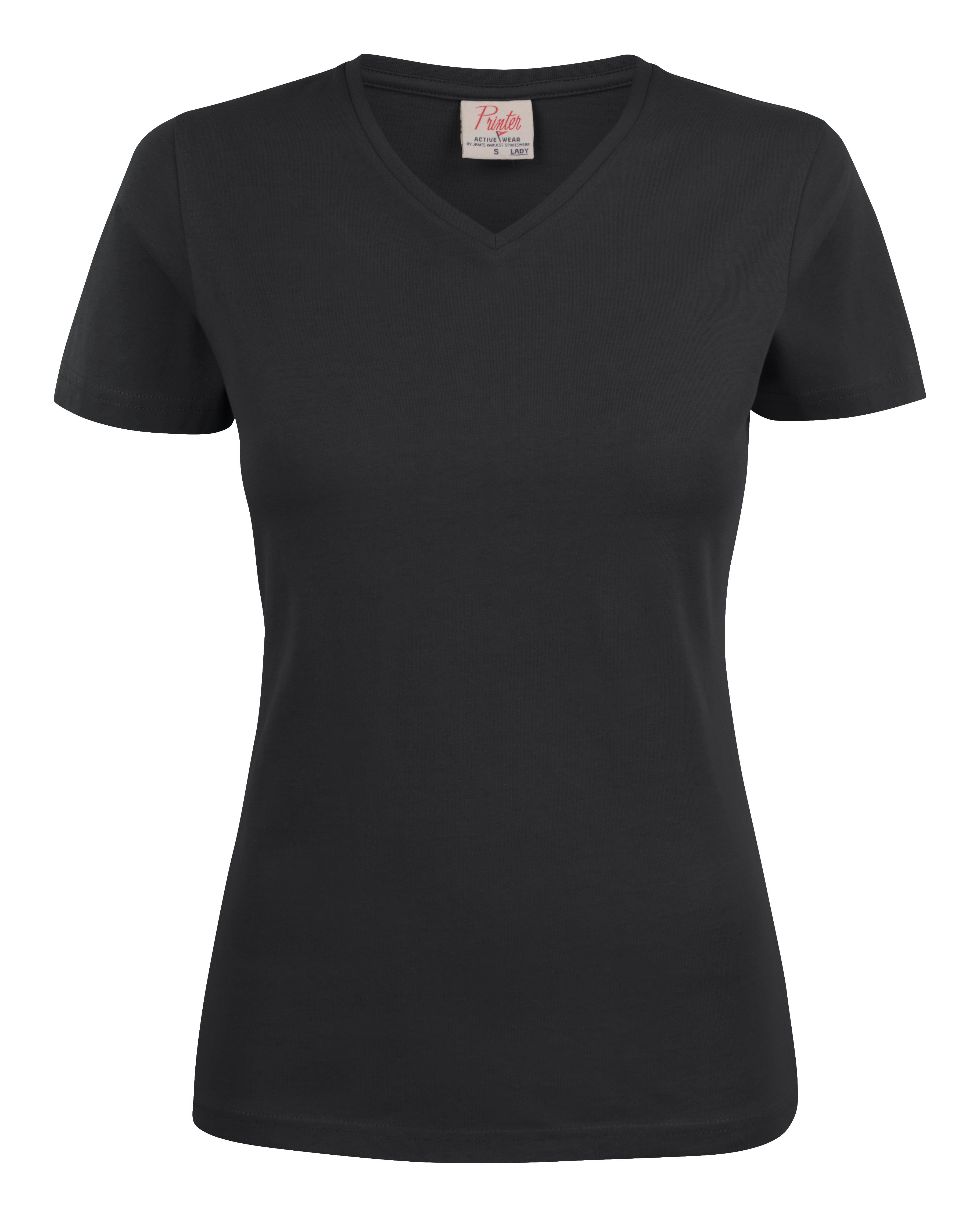 Printer Heavy V-neck Lady T-shirt Svart Svart