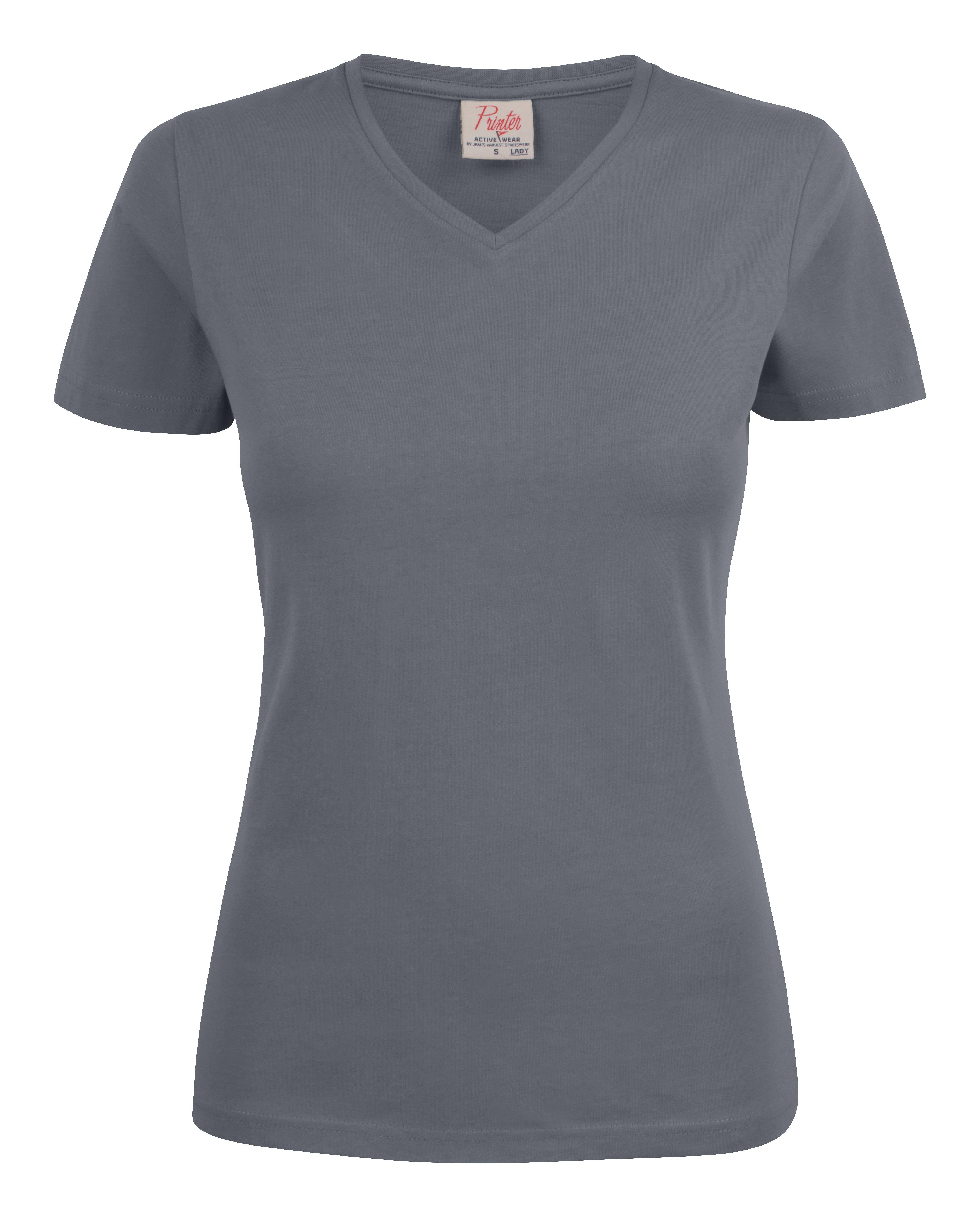 Printer Heavy V-neck Lady T-shirt Stålgrå Stålgrå