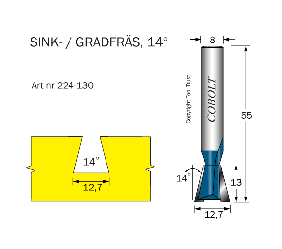 Cobolt 224-130 Sinkfräs 14° D=12,7 L=13 TL=55 S=8