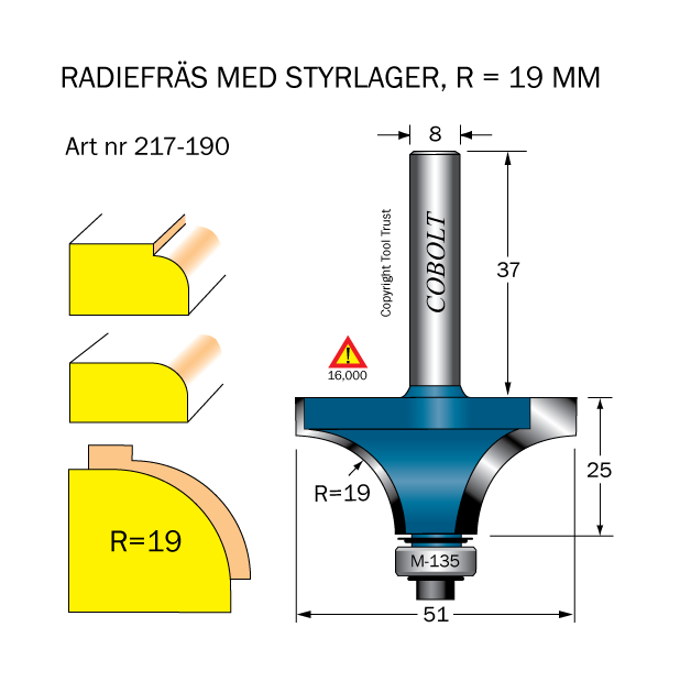 Cobolt 217-190 Avrundningsfräs R=19 D=51 L=25