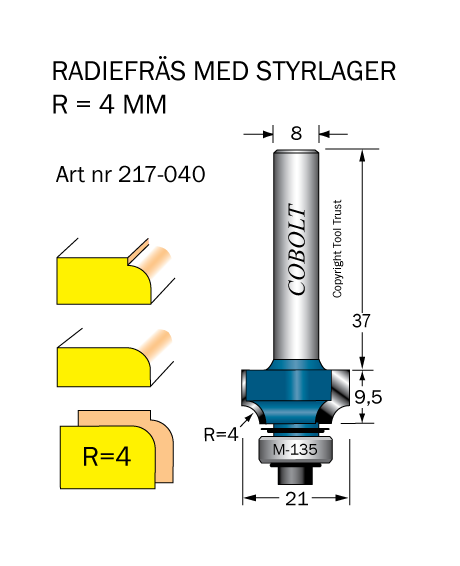 Cobolt 217-040 Avrundningsfräs R=4 D=21 L=9,5