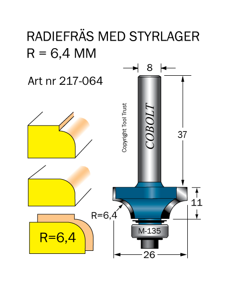 Cobolt 217-064 Avrundningsfräs R=6,4 D=26 L=11