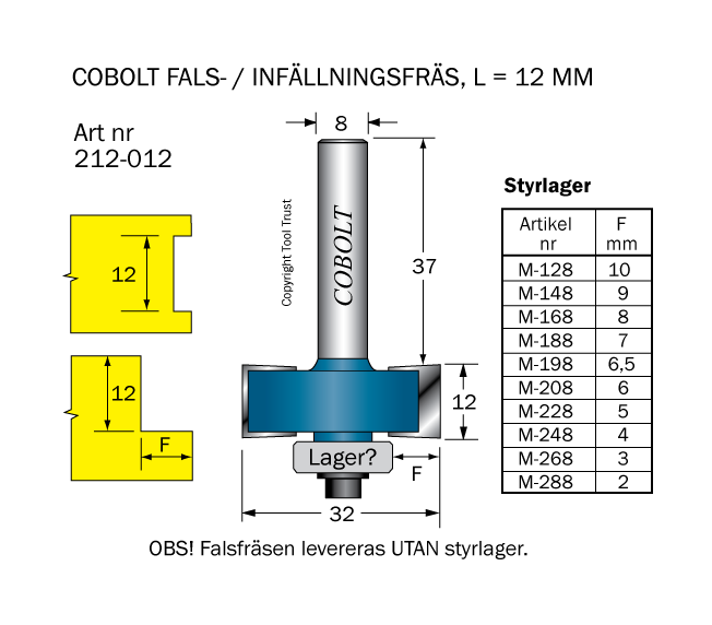 Cobolt 212-012 Falsfräs L=12 D=32 TL=61 S=8