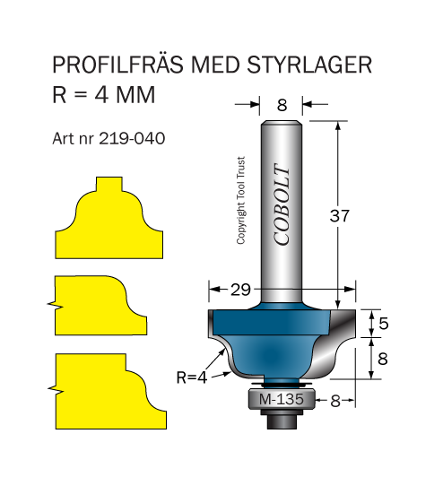 Cobolt 219-040 Profilfräs D=29 L=13 R=4
