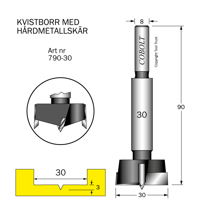 Cobolt 790-30 Kvistborr D=30 TL=90 S=8
