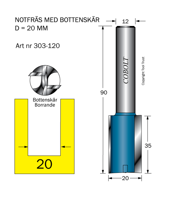 Cobolt 303-120 Notfräs D=20 L=35 TL=90 S=12