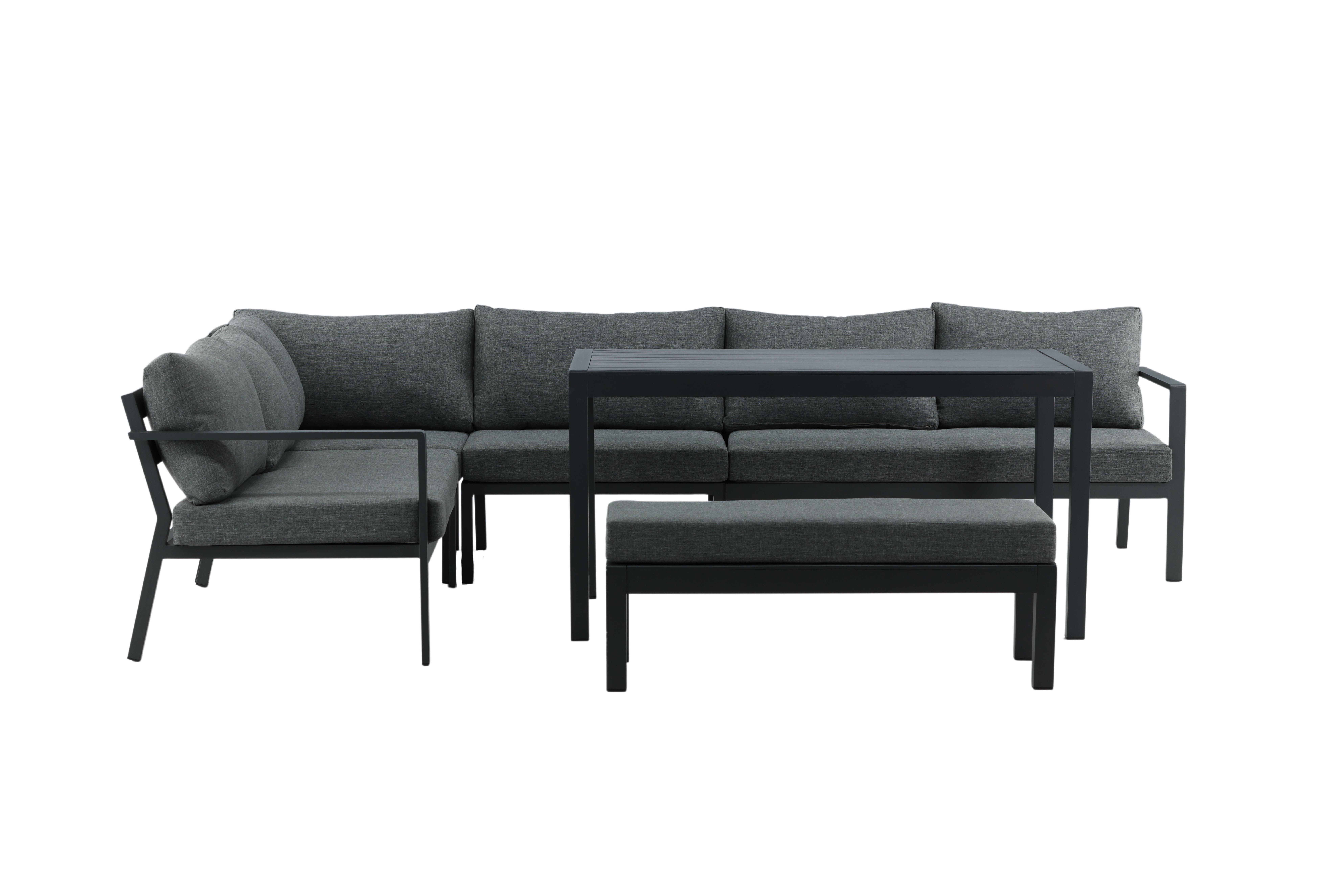 Venture Home Ramos 2086-408 Loungeset soffa, bord, bänk, grått/svart