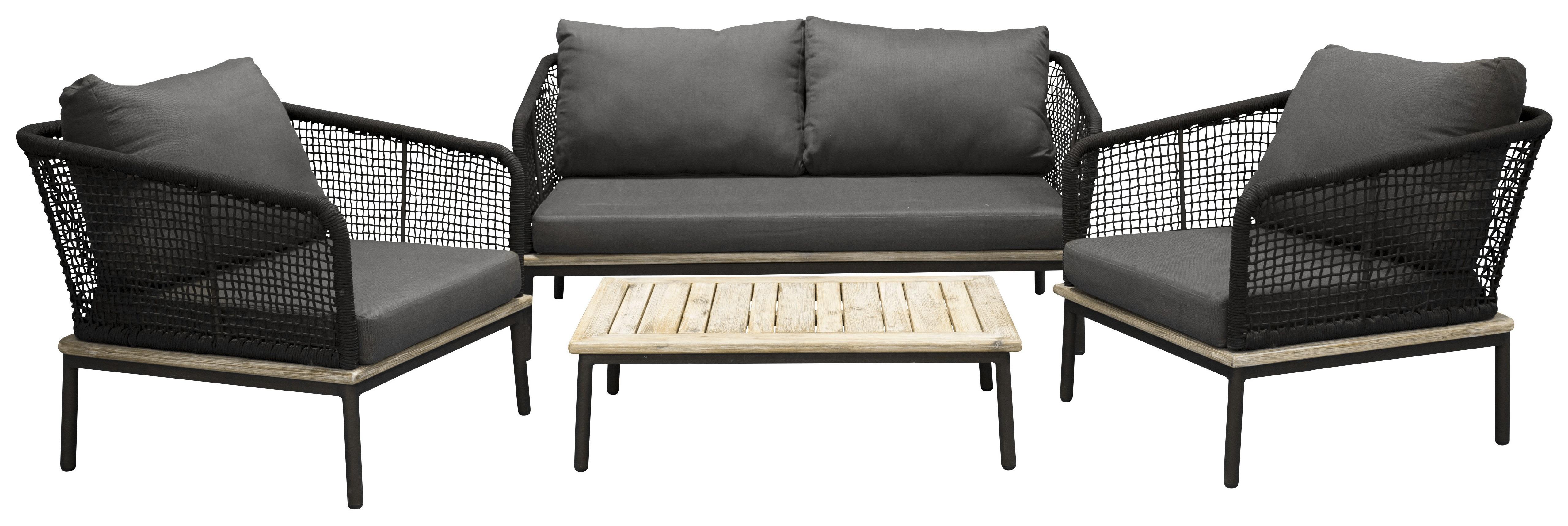 Venture Home Andorra 9583-019 Loungeset soffa, bord, fåtöljer, svart/grått/natur