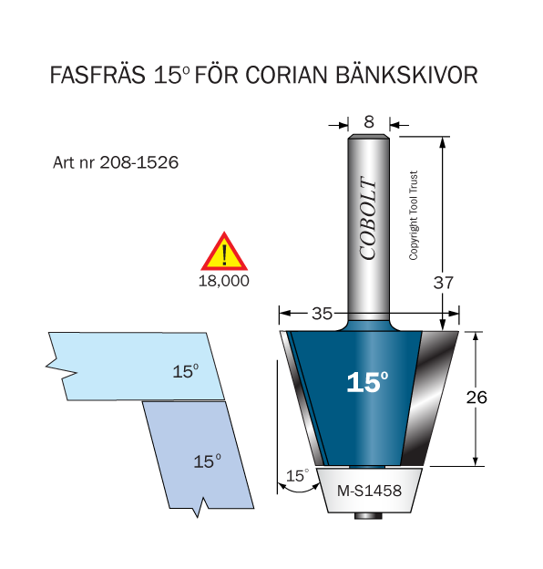 Cobolt 208-1526 Fasfräs 15° D=35 L=26 F=6,5 TL=74 S=8