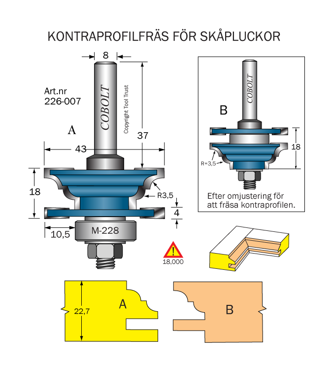 Cobolt 226-007 Kontraprofilfräs D=43 R=3,5 Not=4 L=22,7