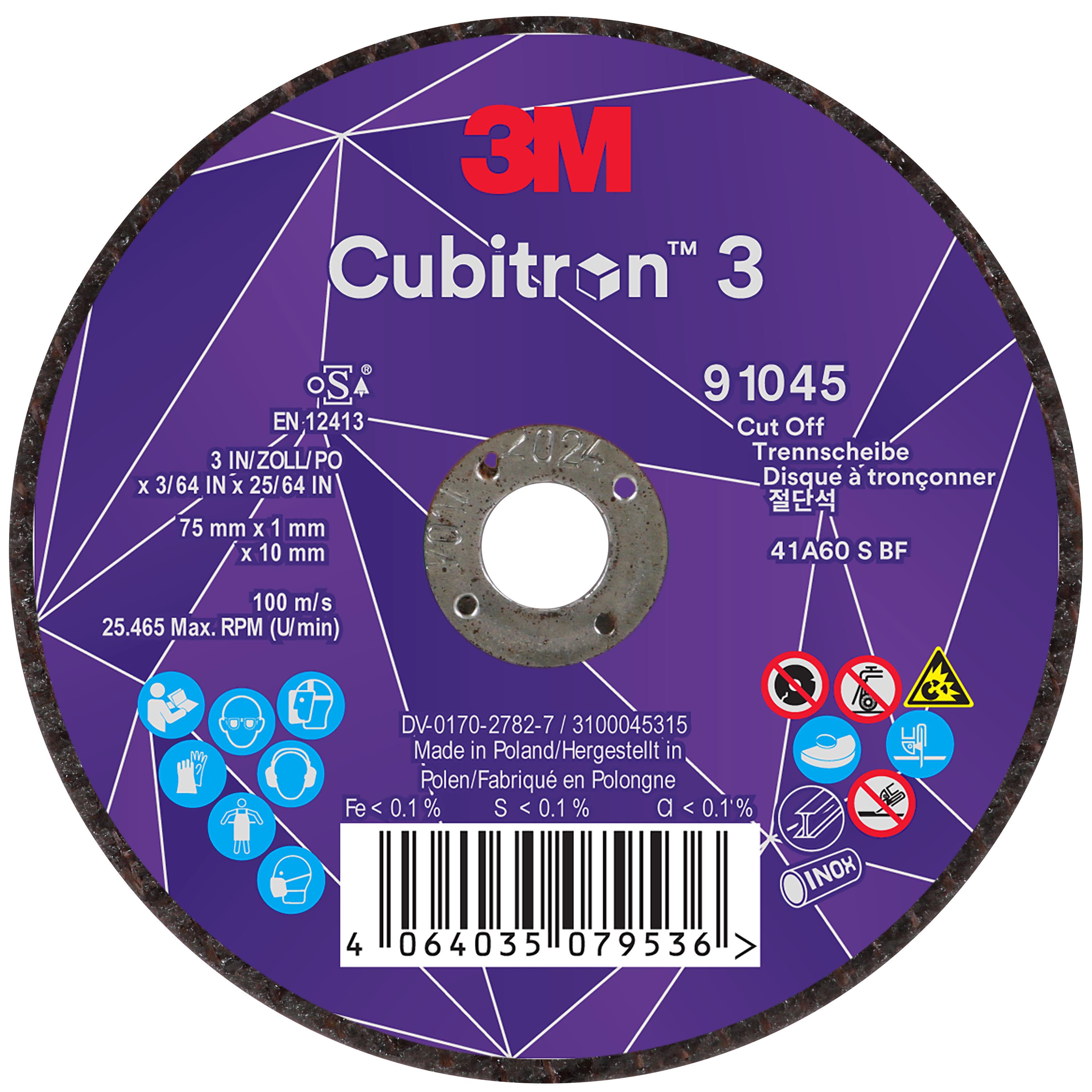 3M Cubitron 3 Katkaisulaikka 10 mm x 75 mm Laikan halkaisija 75 mm, karkeus 60+ ja paksuus 1,0 mm
