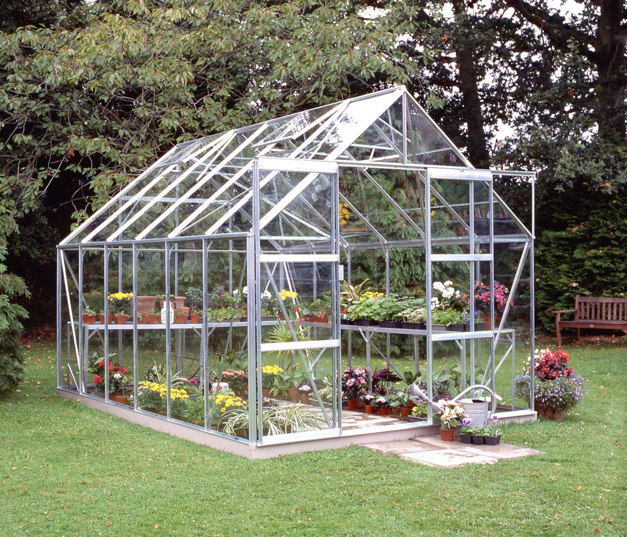 Halls Magnum 128 + SO1652 Växthus med fundament, 9,9 m², aluminium
