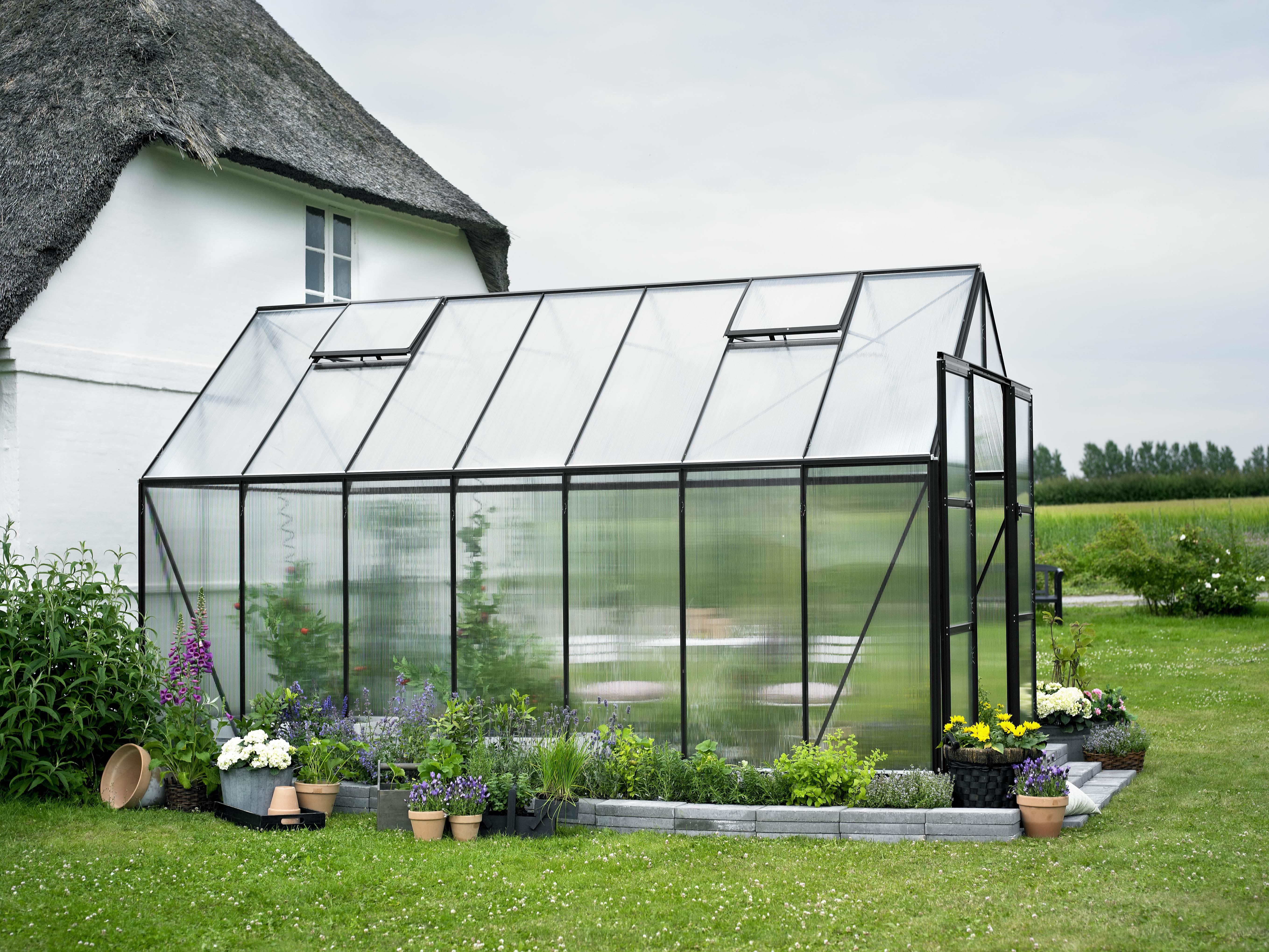 Halls Magnum 148 + SO1653 Växthus med fundament, 11,5 m², svart/aluminium
