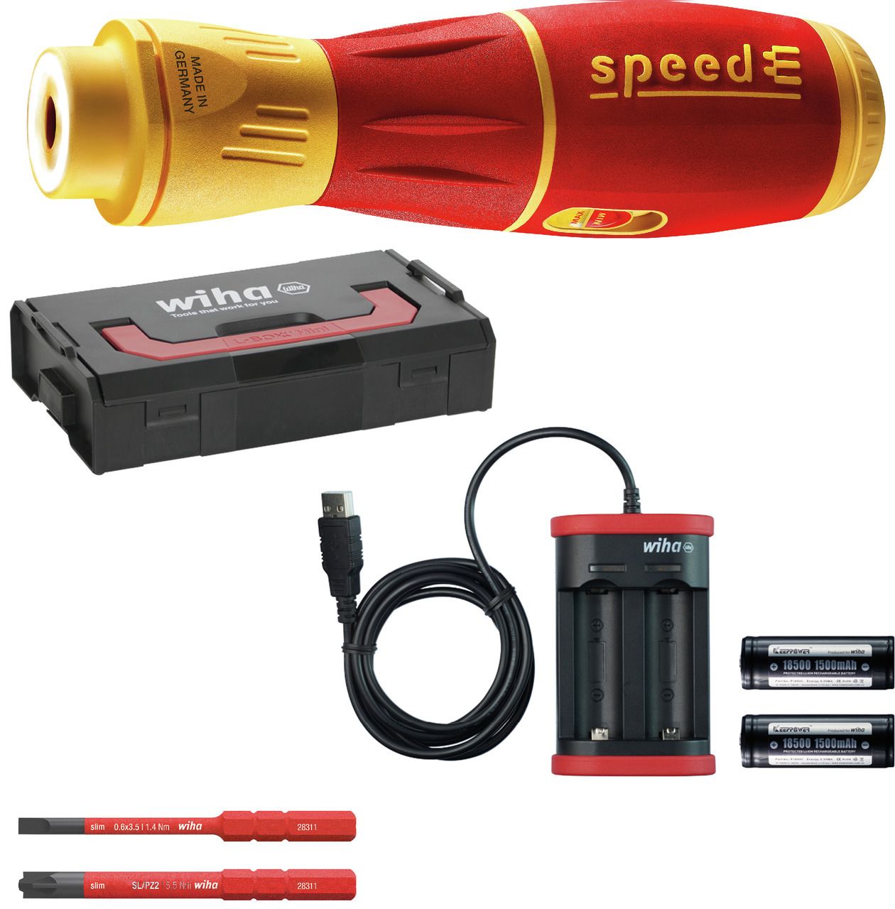 Wiha SpeedE II Bitskruetrækker med batteri og oplader