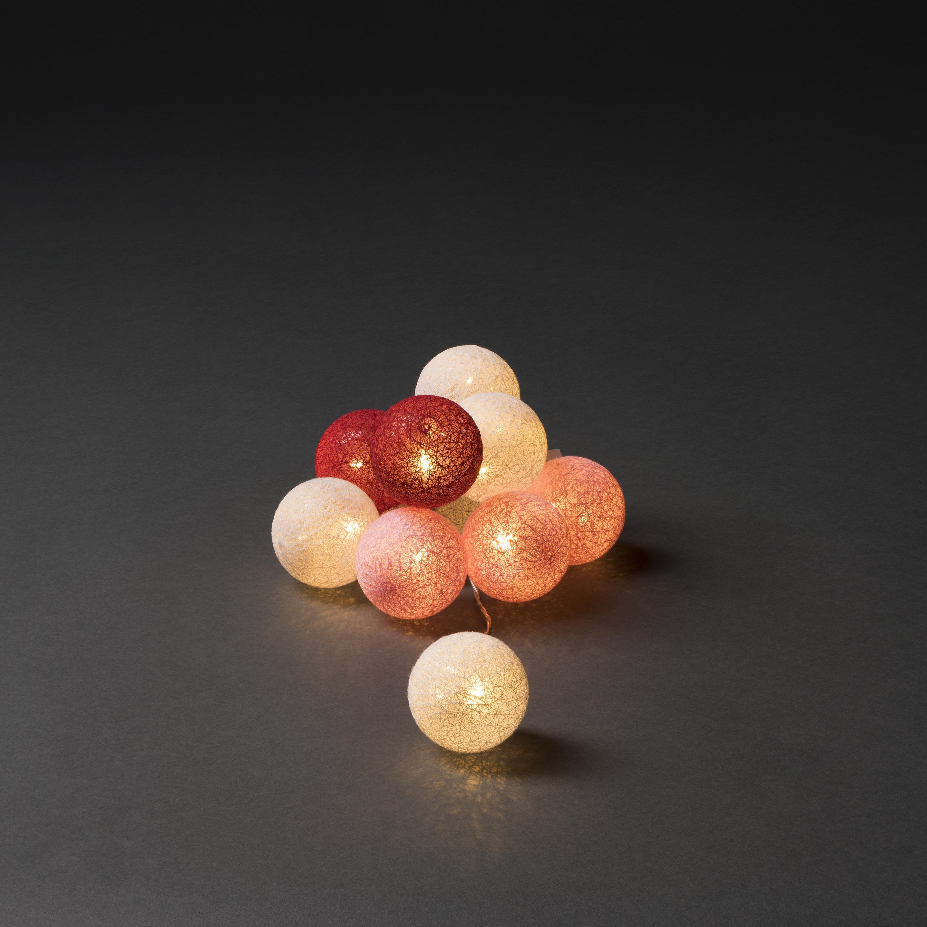 Konstsmide 3133-503 Ljusslinga garnbollar, vit/röd/rosa 10 st