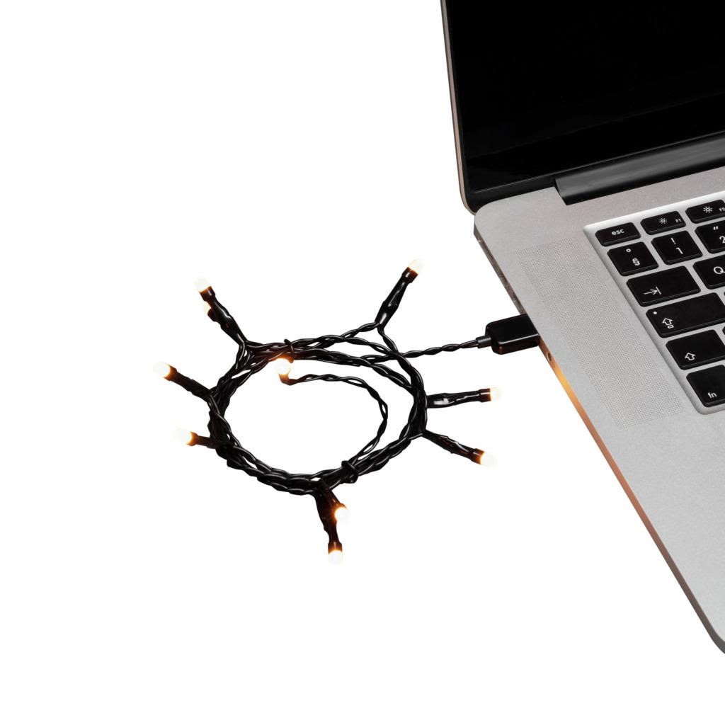 Konstsmide 1774-830 Microljusslinga frostad, USB, amber, svart kabel 3.4 m, 35 LED