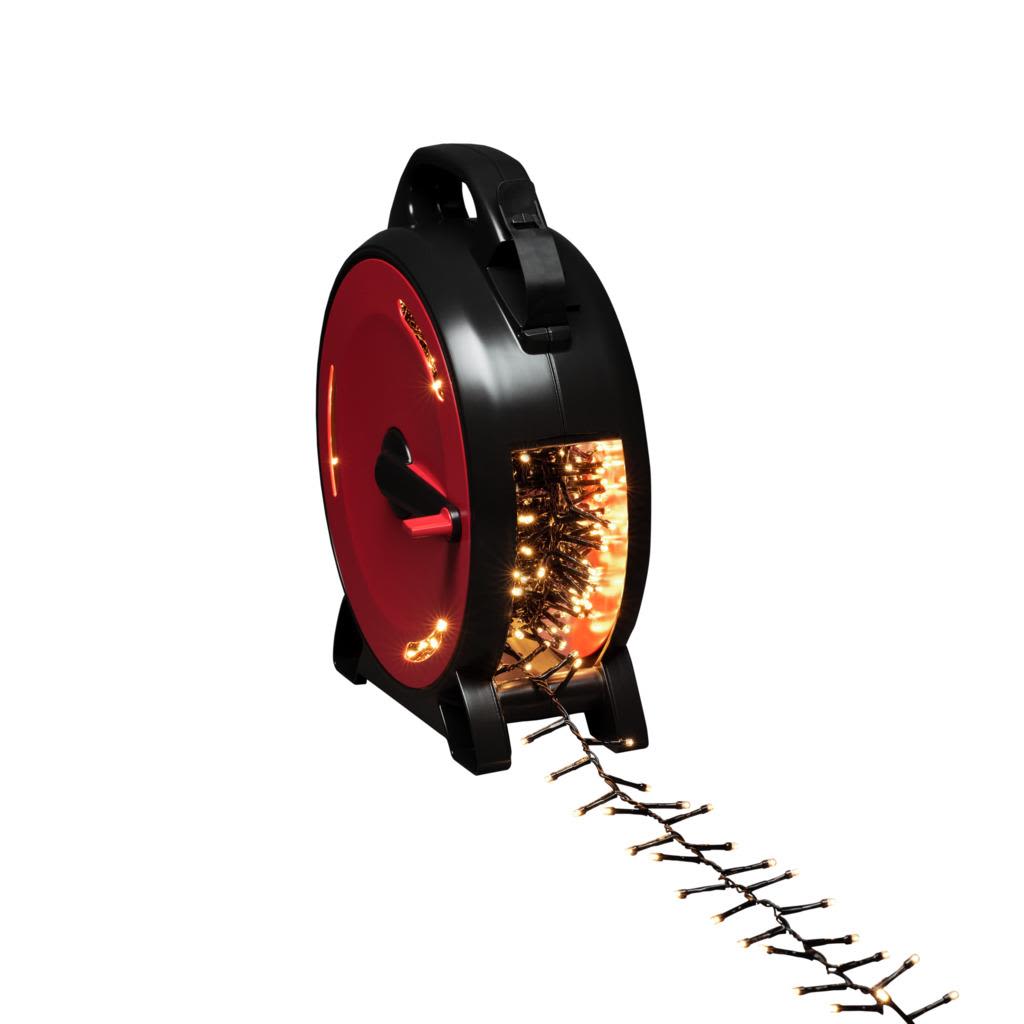 Konstsmide 3850-100 Kabeltromle varmhvide cluster, sort kabel 26.38 m