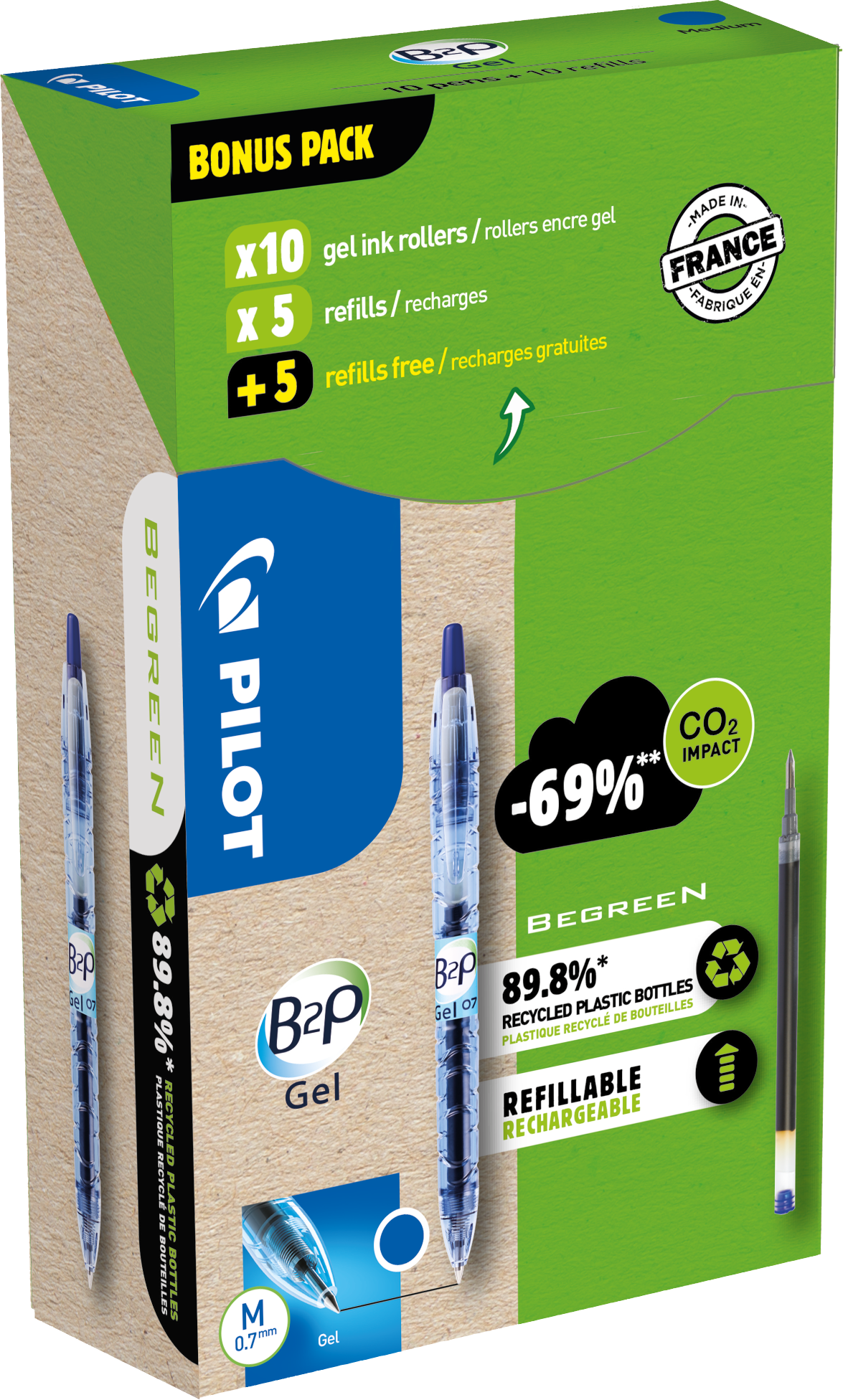 Pilot B2P Gel 556190 Kulepenn med refill, 10-pakk Blå