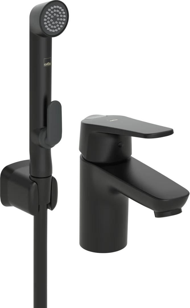 Oras Vega ECO 1812FG-33 Servantbatteri med hånddusj, Eco-knapp, svart