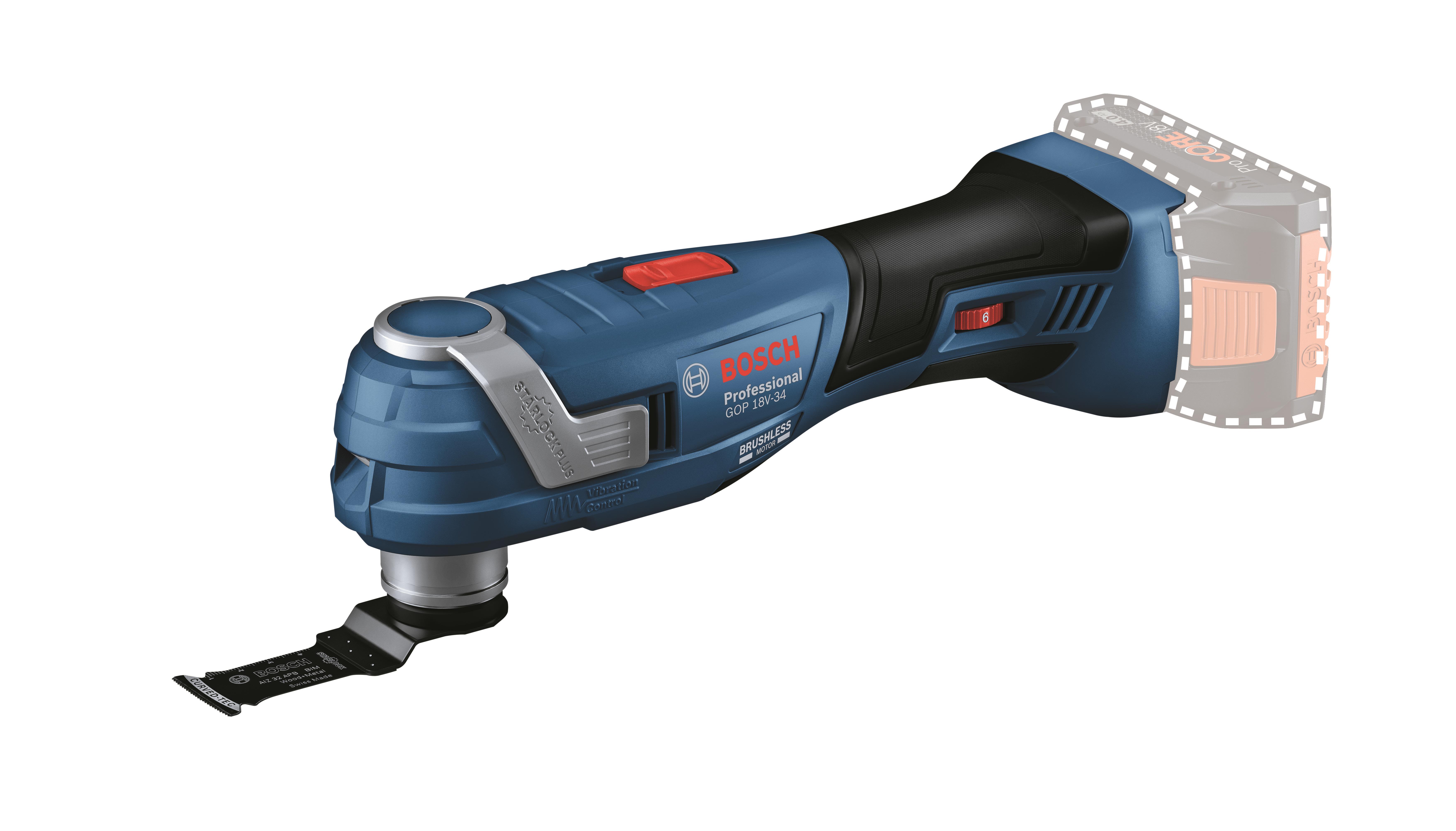Bosch GOP 18V-34 Multiværktøj uden batteri og oplader, med tilbehør