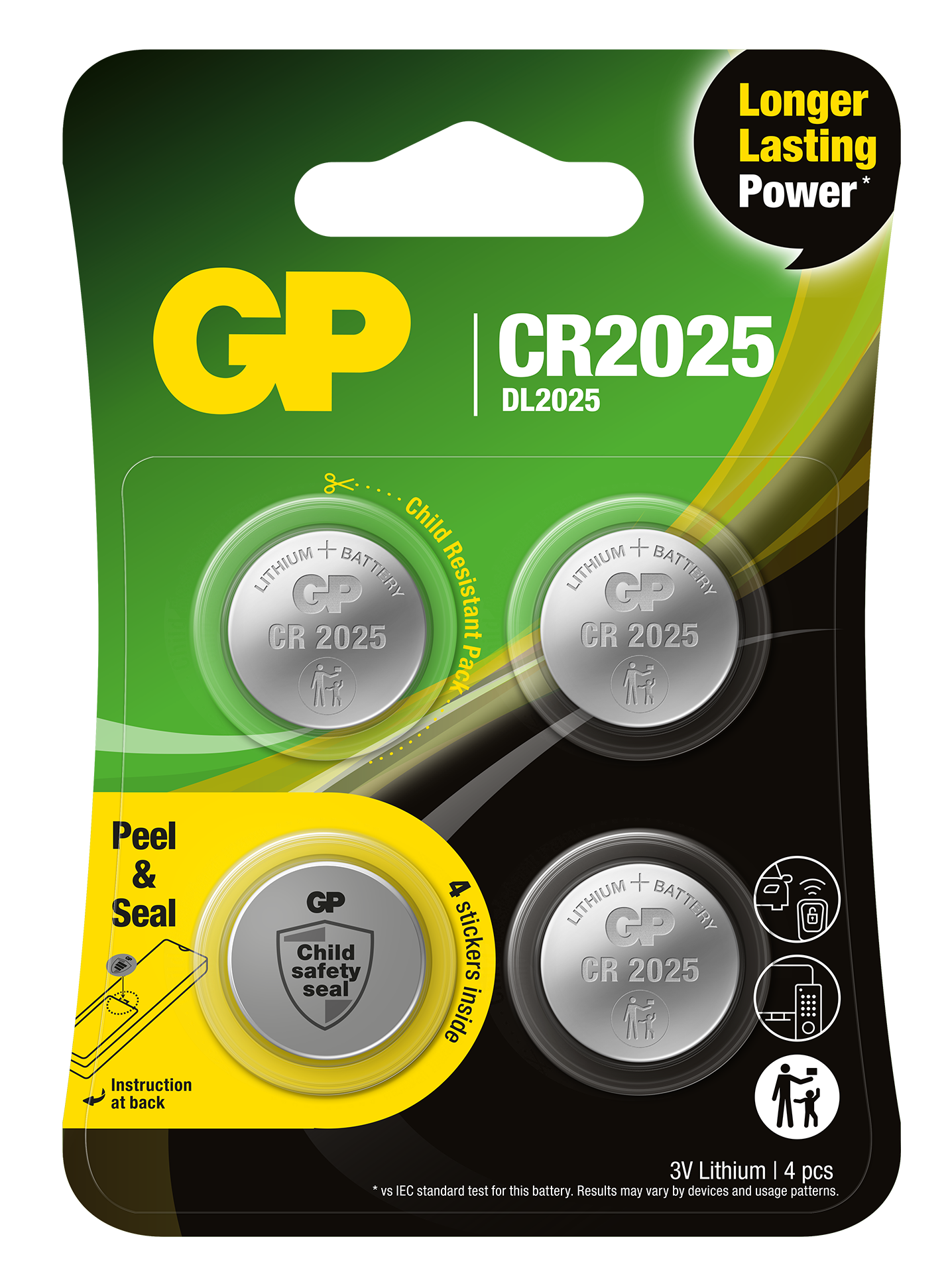 GP - Lithium Cell Battery CR2025, 3V, Safety Seal, 4-pack