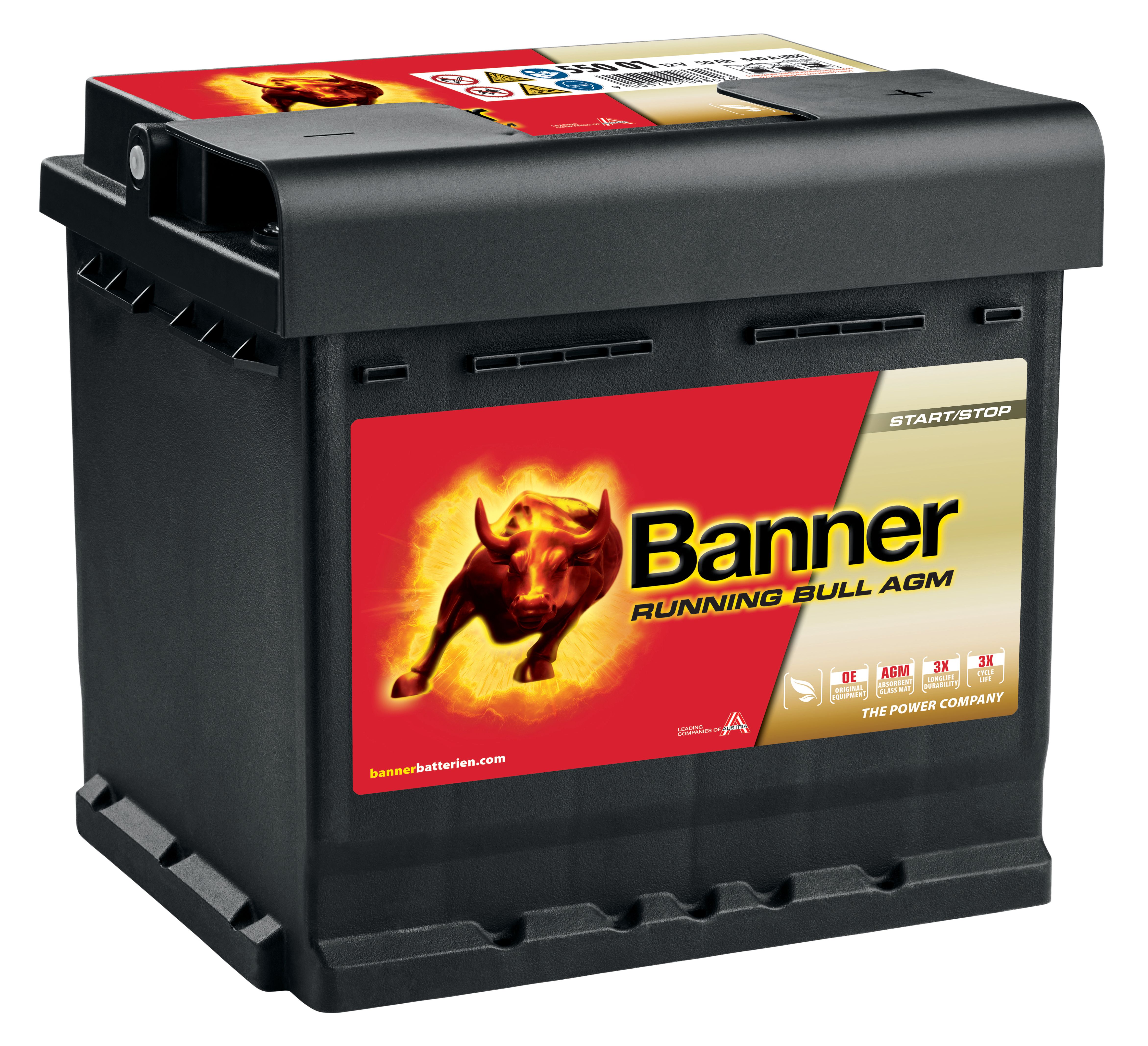 Banner Running Bull AGM 55001M Startbatteri 12V, 50 Ah