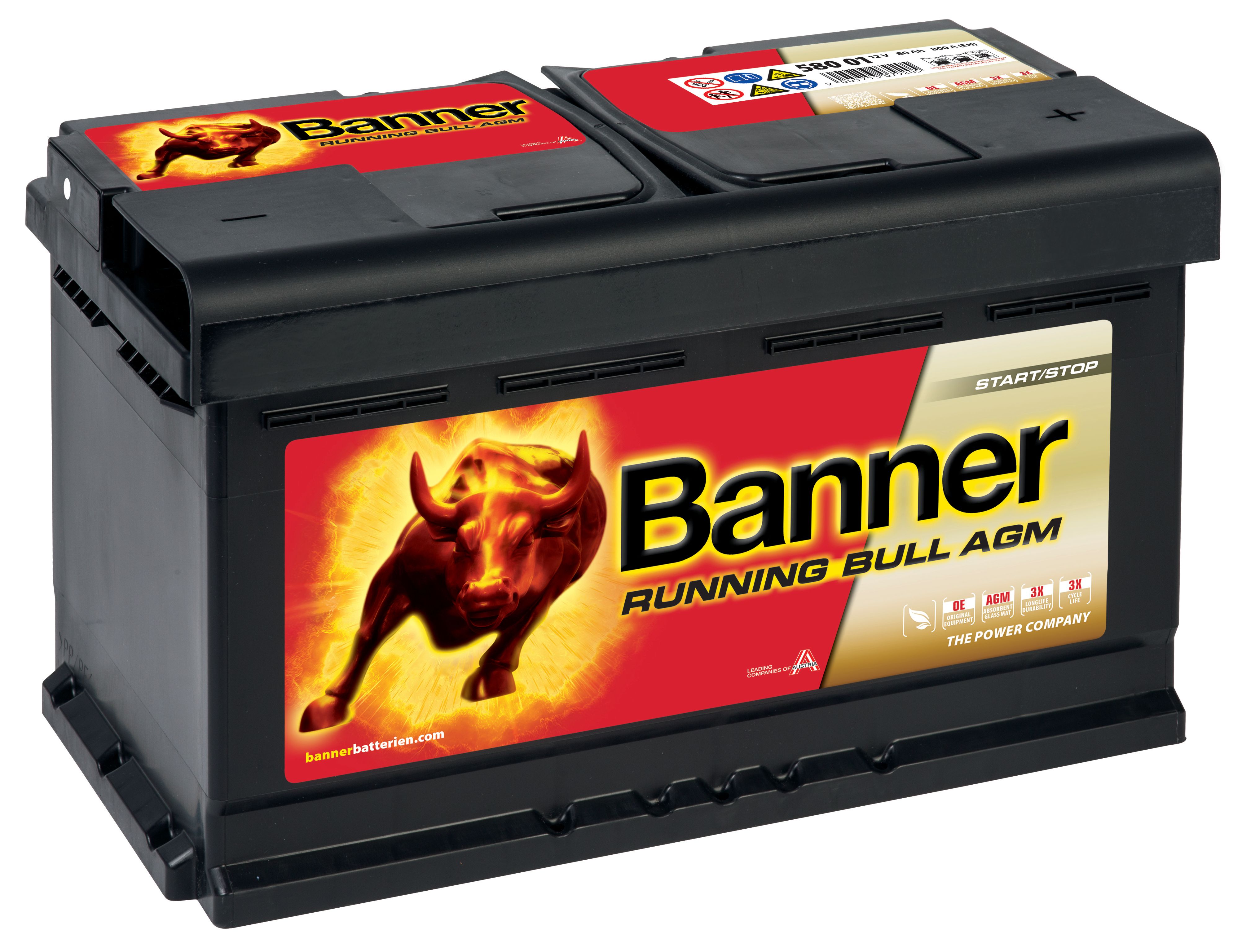 Banner Running Bull AGM 58001M Startbatteri 12V, 80 Ah