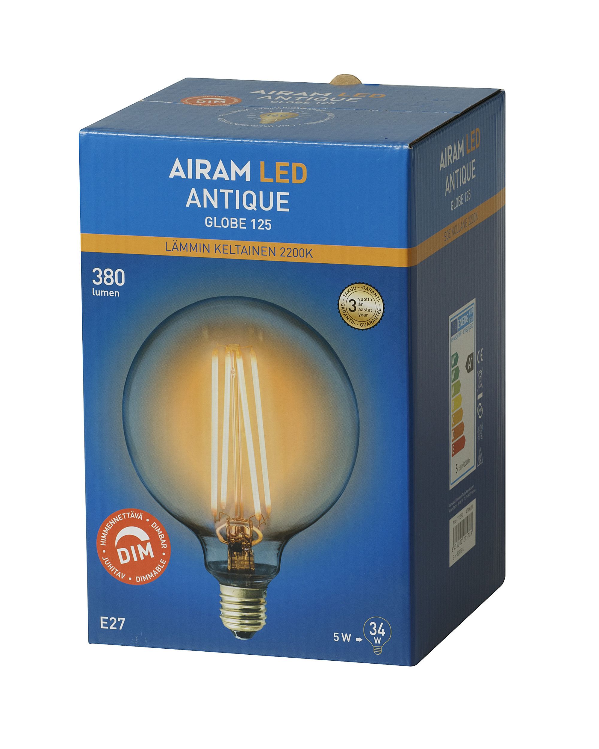 Airam Amber LED-lampa 4,5 W, E27, dimbar