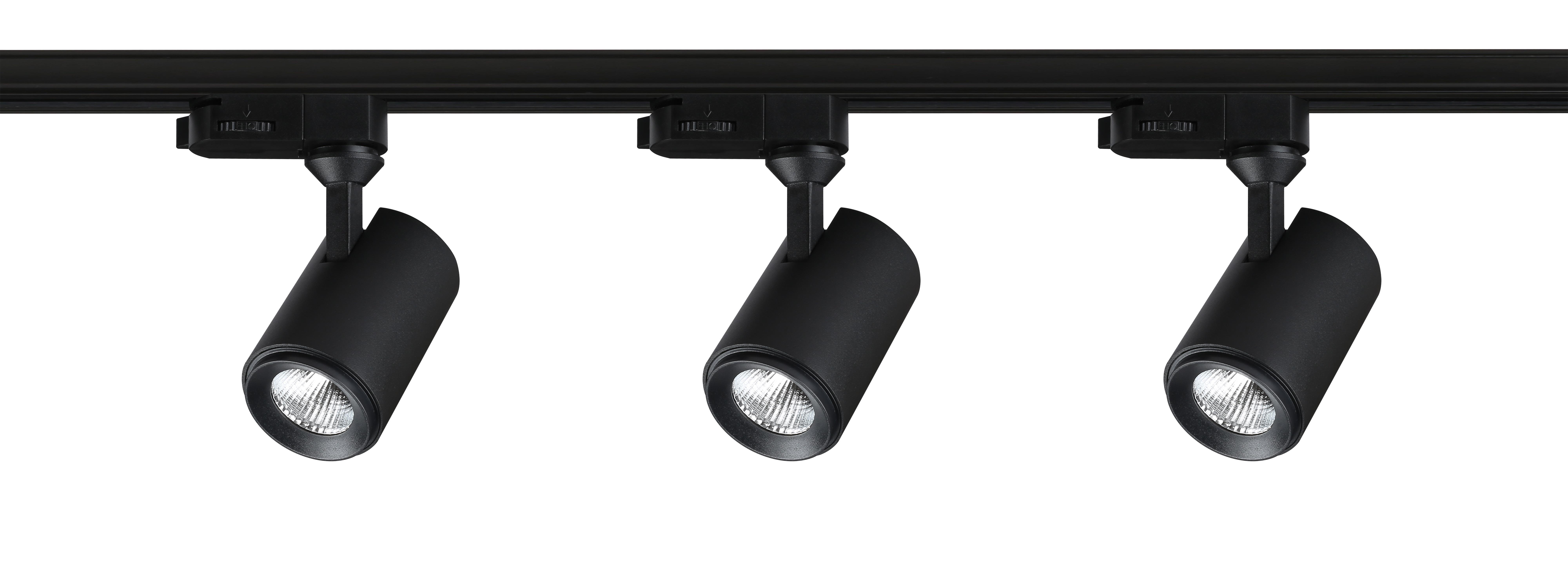 Designlight Tracky One P-807B Spotlight 3 svarta spotlights, ändstycke, skena