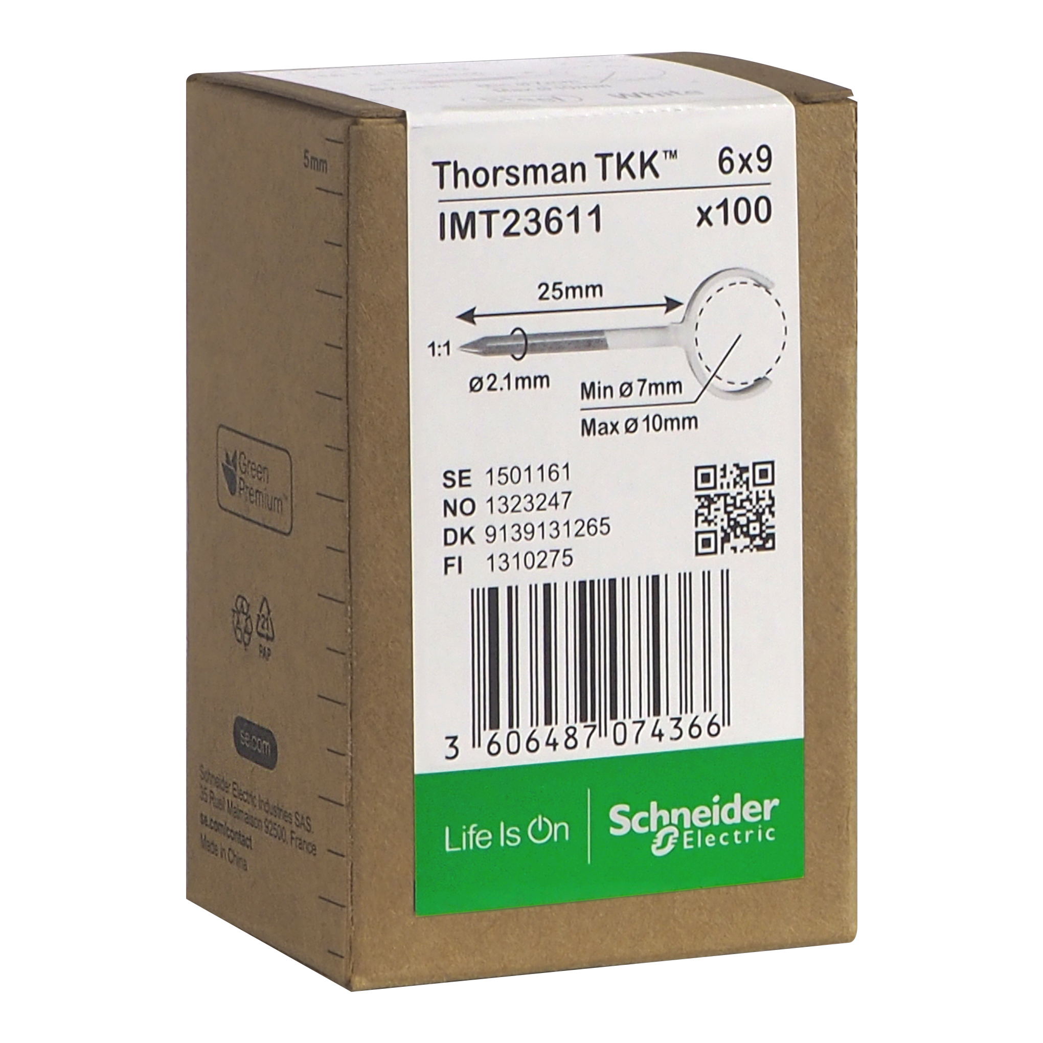 Schneider Electric IMT23611 Klammer spik, 100-pack, rund kabel 7-10, 2,1x25 mm
