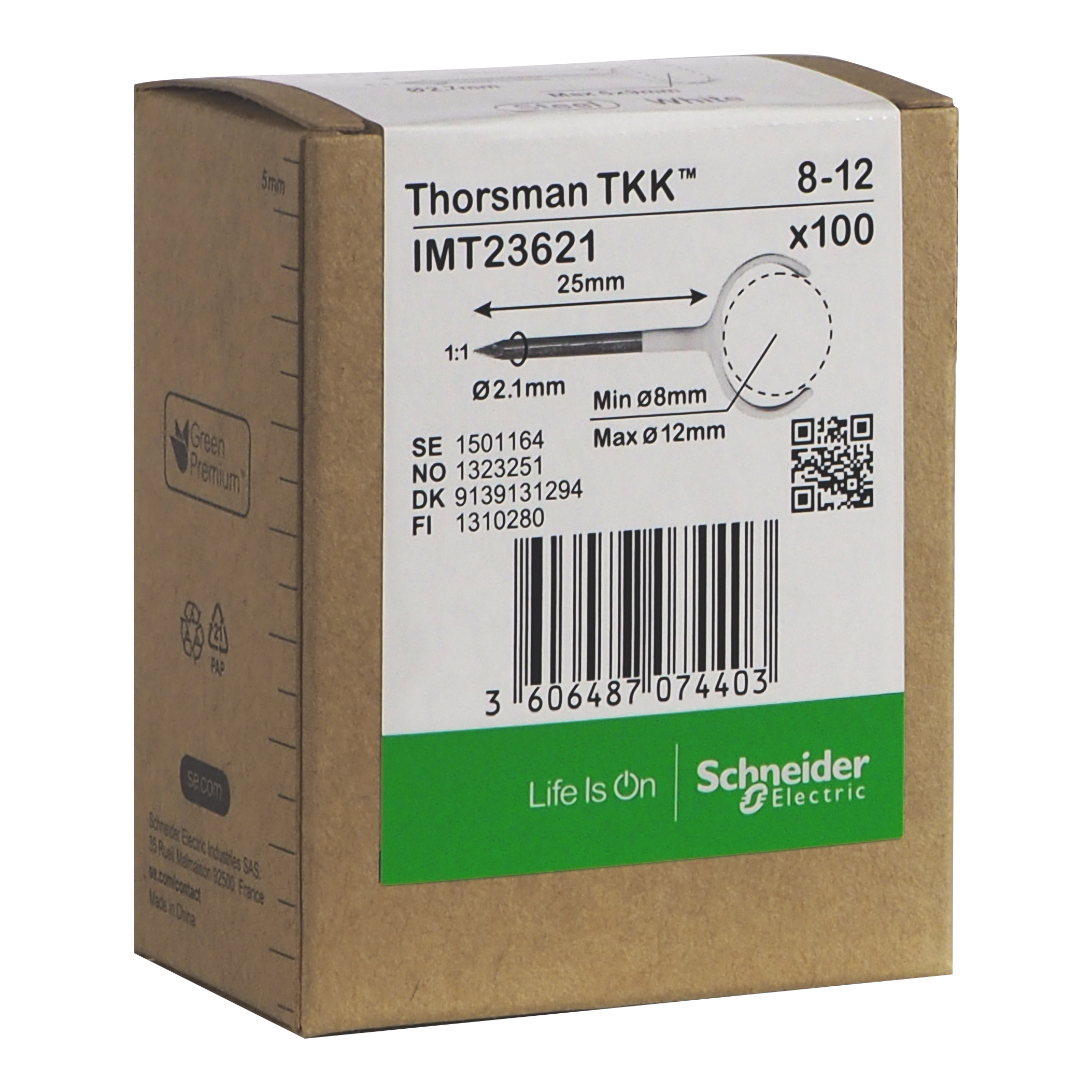 Schneider Electric IMT23621 Klammer spik, 100-pack, rund kabel 8-12, 2,1x25 mm