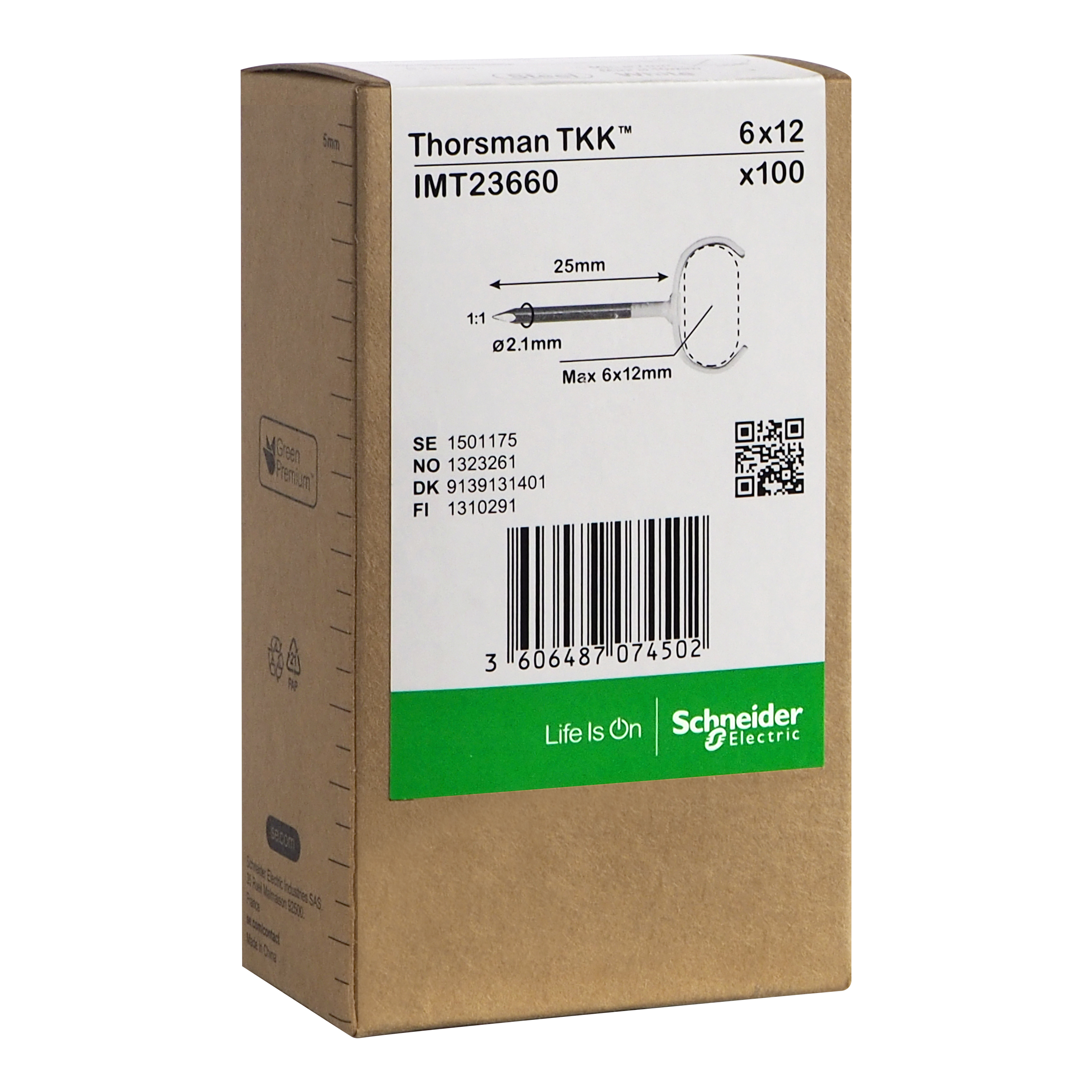 Schneider Electric IMT23660 Klammer spik, 100-pack, platt kabel 6x12, 2,1x25 mm