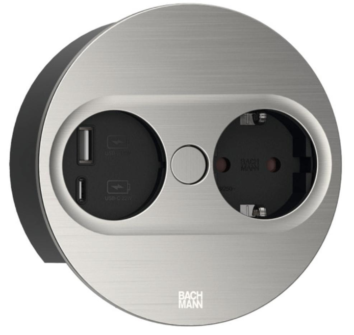Rutab 946.004 Eluttag rund, USB A/C, avtagbart lock Rostfritt stål