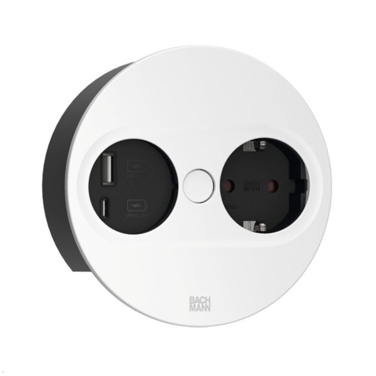 Rutab 946.204 Eluttag rund, USB A/C, avtagbart lock Vit