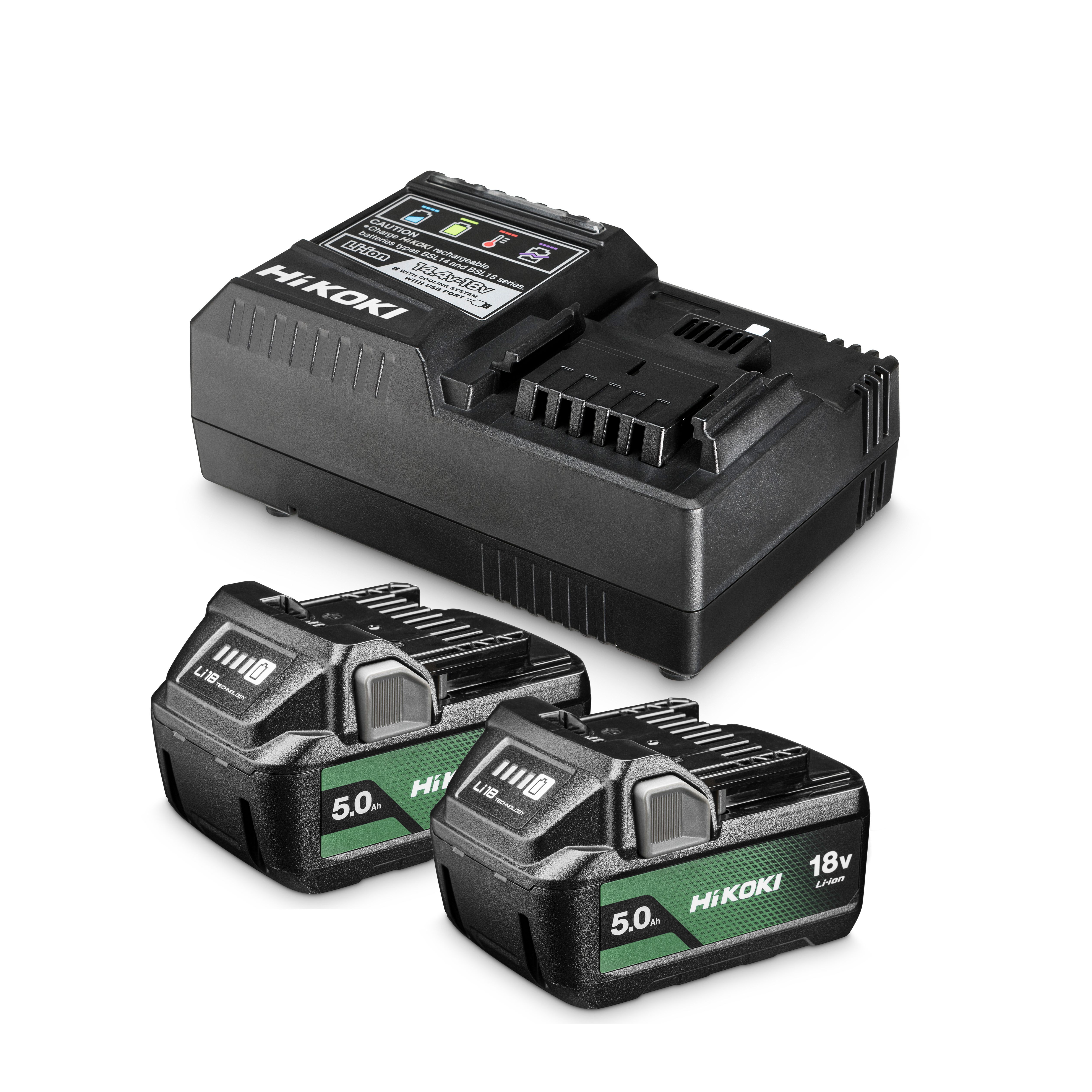 HiKOKI 2XBSL1850MA+UC18YSL3 Akku- ja laturipaketti 18 V, 5,0 Ah
