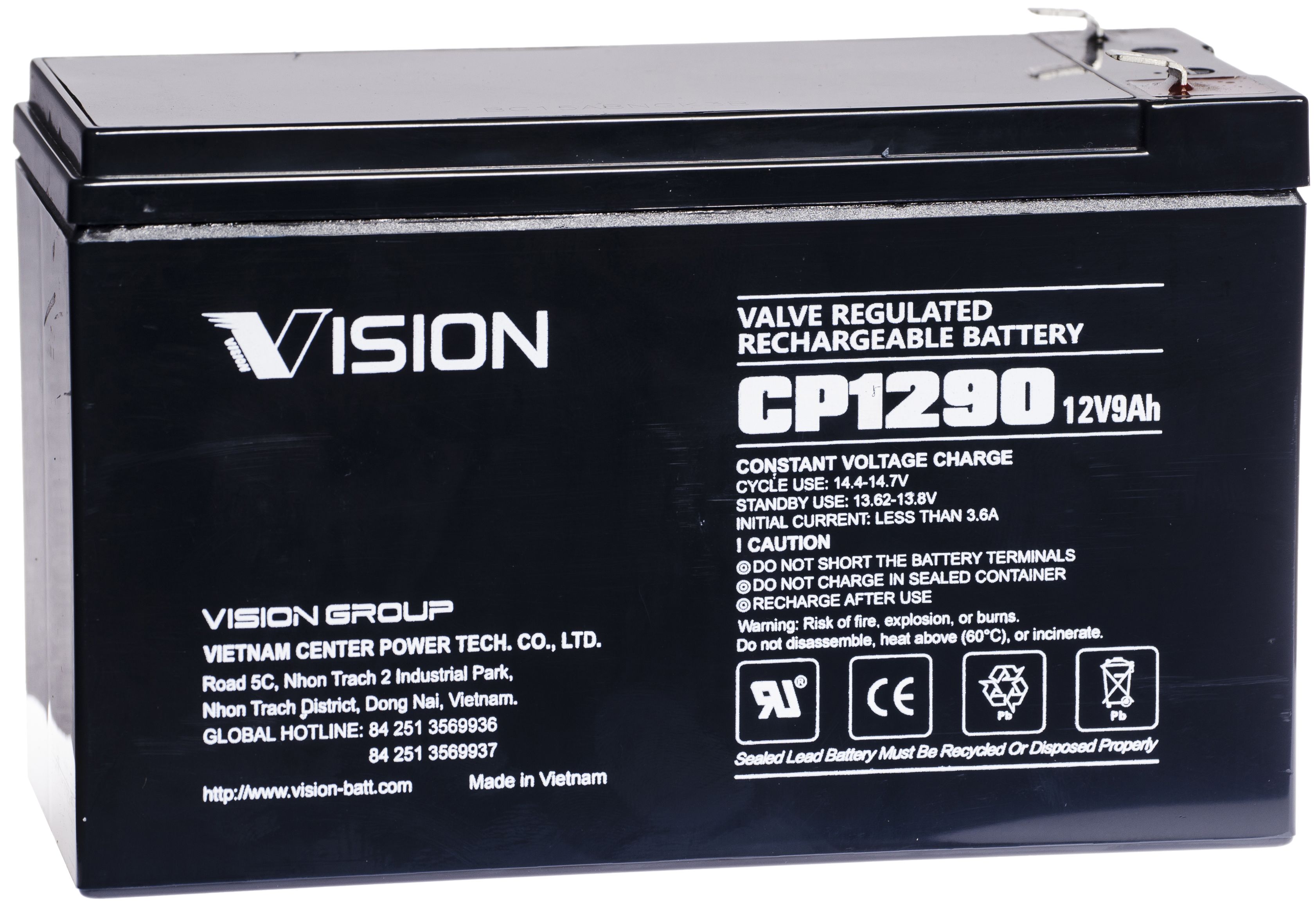 Vision CP1290 Batteri 12V 9 Ah