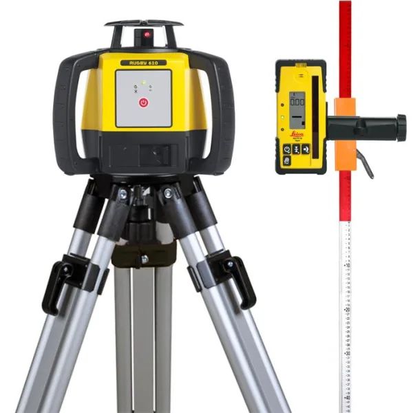 Leica Rugby 610 + Rod Eye 160 Rotationslaserpaket med röd laser